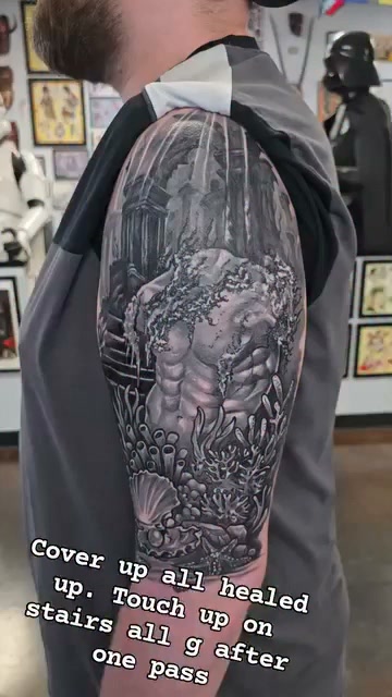 Opaque aquatic ruin cover up. This is after one. Some times it takes 2 sessions but this one settled in so nice. #coveruptattoo #healedtattoo #mntattooartist #tattoo #minnesota