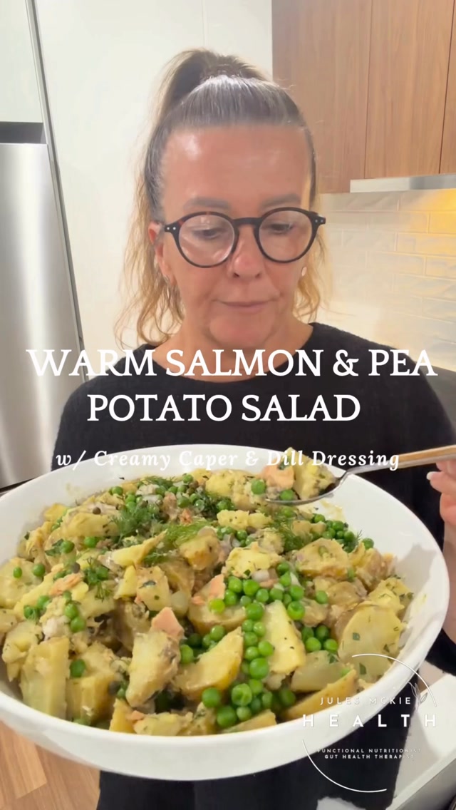 My Warm Salmon & Pea Potato Salad is packed with wholefood goodness including resistant starch, protein, healthy fats and fresh aromatic herbs and botanicals. And is substantial enough to serve as a complete meal.
Prep: 10 minutes
Cook: 20 minutes
Ingredients
For the salad
🍴1.5 kg Dutch cream potatoes, cut into pieces
🍴1 jar @goodfish.official wild salmon in olive oil
🍴1 cup baby peas
Creamy Caper Dill Dressing
🍴3 heaped tbsps @undividedfoodco Good Fat Mayo
🍴1 heaped tbsp @ceresorganicsau Dijon mustard
🍴1 small red onion, finely diced
🍴1 garlic clove, finely grated (optional)
🍴2 tbsp fresh dill, finely chopped
🍴2 tbsp fresh continental parsley, finely chopped
🍴3 tbsp baby capers, finely chopped
🍴2 tbsp apple cider vinegar
🍴juice of ½ large lemon
🍴1 tsp raw honey
🍴sea salt + cracked black pepper, to taste
Method:
1. Add potato pieces to a large saucepan of salted water and bring to the boil. Cook for approximately 10–15 minutes, or until tender.
2. Place peas in a pot of boiling water and cook until just tender. Strain and plunge into ice cold water to stop them cooking.
3. In a large salad bowl combine mayo, mustard, capers, dill, parsley, apple cider vinegar, lemon juice, salt and pepper, and mix well to combine. Season with sea salt and black pepper.
4. Add wild salmon (including olive oil) and fold through dressing. Add potatoes and gently toss through dressing. Scatter over the peas and top with fresh sprigs of dill, an extra spoonful of baby capers, sea salt, cracked pepper and a generous squeeze of lemon.
Tips:
👉Serve with avocado and bitter greens like rocket, and a side of pickles or sauerkraut and you’ve got yourself a complete meal.
👉Serve it warm for lunch or dinner, or make the components ahead and assemble when you’re ready to eat.
This is my kind of “wholefood”:
✅ Complex carbs
✅ Quality protein
✅ Healthy fats
✅ Flavour packed and absolutely no deprivation.
REAL FOOD - REAL NOURISHMENT - REAL HEALTH 🌿
Enjoy 😉
Yours in good health,
xJules
#PotatoSalad #DutchCreamPotatoes #WildSalmon #WholefoodNutrition #TheHealthRebellion