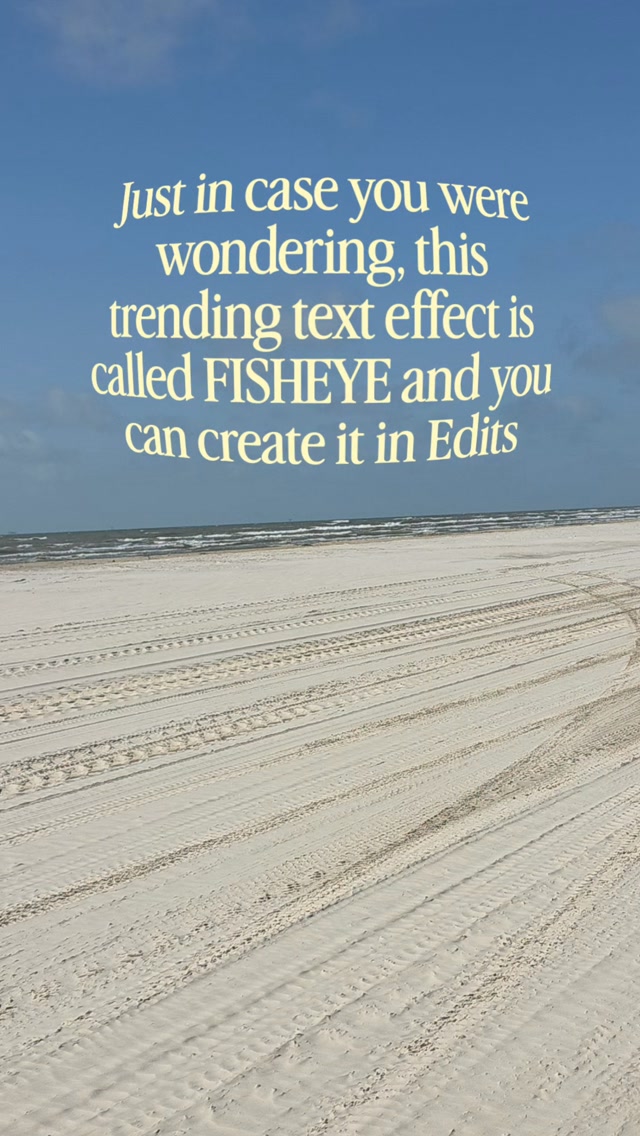 If your Reels feed looks anything like mine, you’ve seen this text effect a time or two(hundred).
It's super popular and adds a little fun to your text hook game. And it's easy to do using the Edits app.
Just add your text, choose your font, then your font color (butter yellow is popular and its what i used here) and then hit the text effect option (it's the A✨️). Scroll down until you find FISHEYE and you're done.
If you like little tips like this, then we should be friends. 😁
#reelsvideo #Edits #reelstrend #videoediting