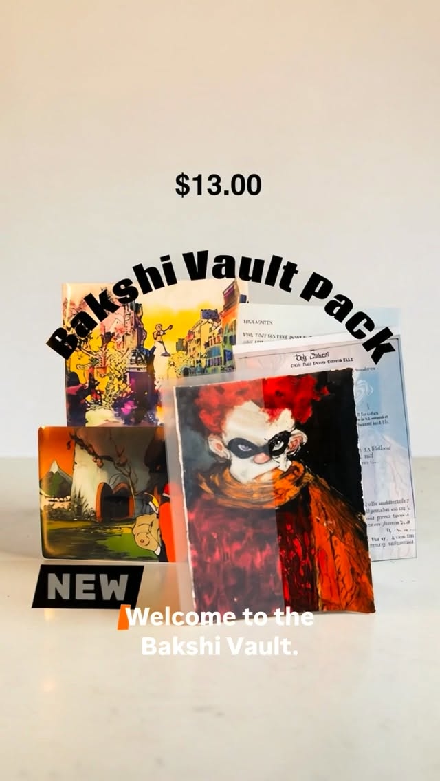 WELCOME TO THE BAKSHI VAULT PACK SUBSCRIPTION SERIES. 🗝️
Six months ago, we thought we’d make a few fun, Bakshi-filled envelopes for some of you.
Then a few became dozens.
And dozens became hundreds.
So now we’re digging deeper.
Every month, Ralph helps us choose from decades of material tucked away in his files — animation art, fine art, production pieces, doodles, obscure characters, stories, secrets and things we honestly never imagined would leave the Bakshi studio.
We print. We cut. We sort. We pack.And every month, the Vault Pack gets a little bigger (🤪👁️😉😂) — and a little crazier.
If you’ve been with us from the beginning, you’ve already collected six exclusive Bakshi Vault characters, each with their own story and power rating — along with six months of additional surprises from films, tv, stories, books, shoots etc. pulled from the archive.
And we’re only getting started.
Welcome to the Bakshi Vault Pack Subscription.
A little piece of Ralph Bakshi history, pulled from the Vault and delivered to your mailbox every month.
What will we find in the Vault next? 😎❤️🔥
#RalphBakshi #BakshiVaultpack #RalphBakshiArt #AnimationHistory #AnimationCollector