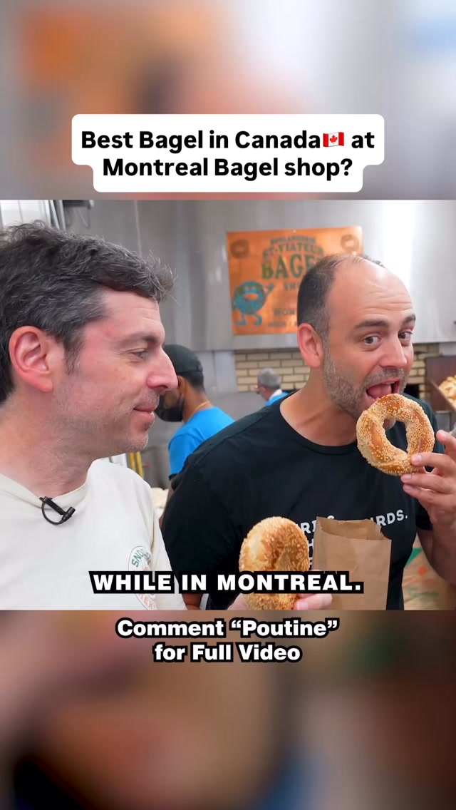 Wood fired and boiled in honey water! 😲🇨🇦. While on our Montreal Poutine tour we had to stop @stviateurbagel to try what they say is the best bagel in the country. We asked one of the owners what makes their bagels, and Montreal bagel scene so special.
Also, @joshoubadia shares his unique bagel preparation that he wants credit for 😂
Watch the full video, comment “poutine” and I’ll send you the YouTube video.
#montreal #bagel #canada #montrealbagels #foodreview
