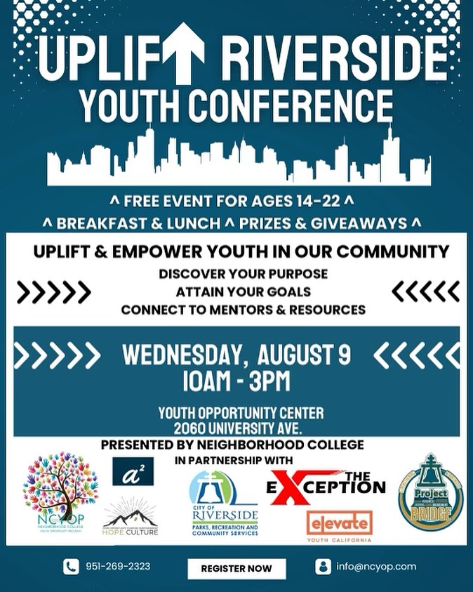 Calling all young minds in Riverside! We’re excited to partner with the City of Riverside for the Uplift Youth Conference next Wednesday, August 9th! 🗓️
We are honored that The President of The Exception, Ramon Ramos, has been invited as the keynote speaker for this event. His passion for empowering youth will undoubtedly inspire all attendees on their journey of personal growth.🚀
If you are between the ages of 14-22, this FREE event is tailor-made for you! Get ready to connect with like-minded individuals, and experience a day filled with inspiration and positive energy. 💯🤝
Workshops on physical and emotional wellness await you, along with fantastic giveaways and valuable resources. Plus, your breakfast and lunch is covered!❤️
Don't miss out, secure your spot now by contacting us for more information. Let's come together and create unforgettable memories at the Uplift Youth Conference.🙌🏼
#UpLiftYouthConference #theexception #theexceptionorg #RiversideYouth #EmpoweringYouth #elevateyouthcalifornia #freeevent #Giveaways #youthempowerment