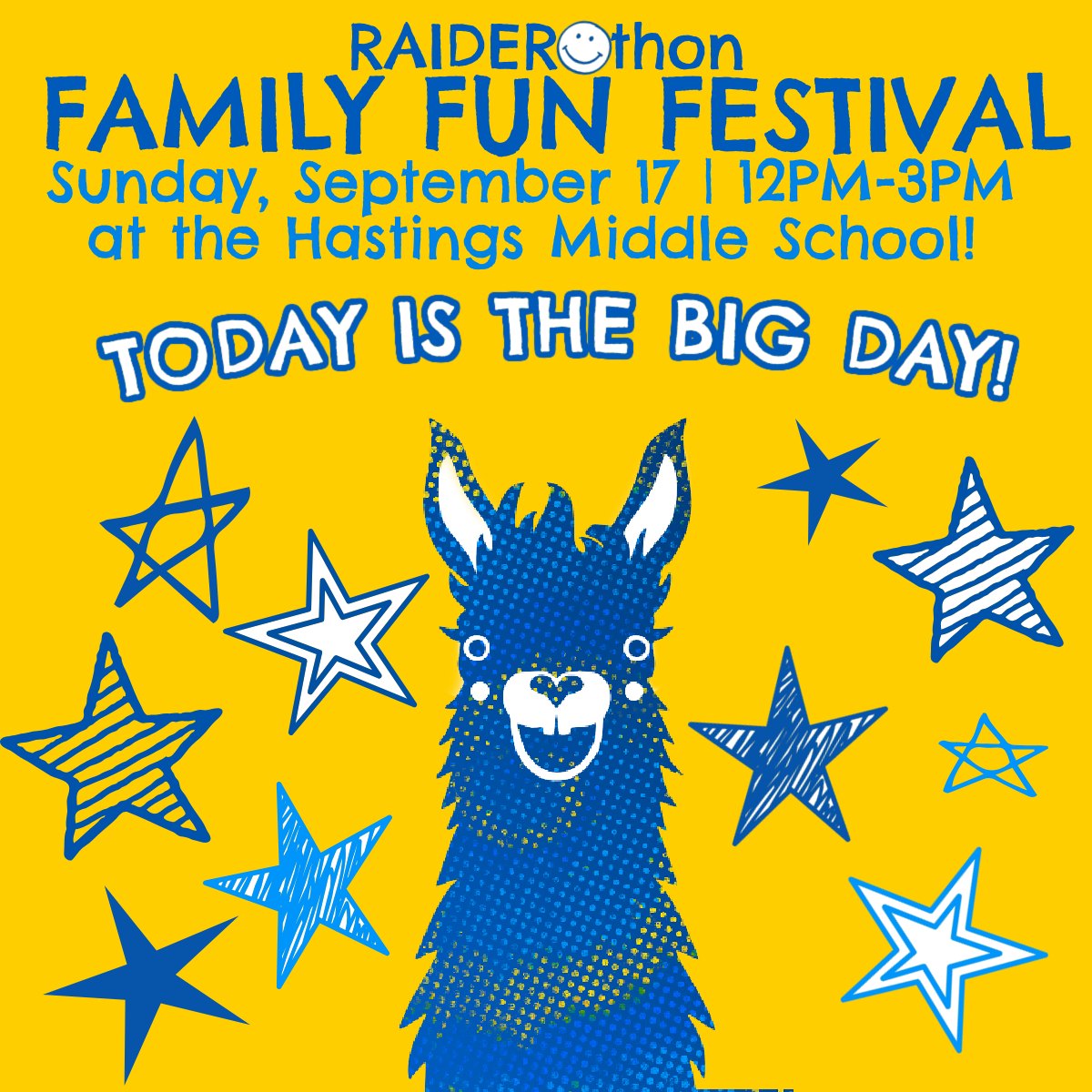Today is the BIG DAY! RAIDER-thon Family Fun Festival!
Come one, come ALL!
Hastings Middle School 12PM-3PM!
Fun for the WHOLE FAMILY!
✨ DJ Dance Party
✨ Ninja Style Obstacle Course
✨ Arts + Crafts
✨ Dunk Tank (with HMS STAFF!)
✨ Sidewalk Art
✨ Whiffle Ball
✨ Soccer
✨ Football
✨ Yard Games
