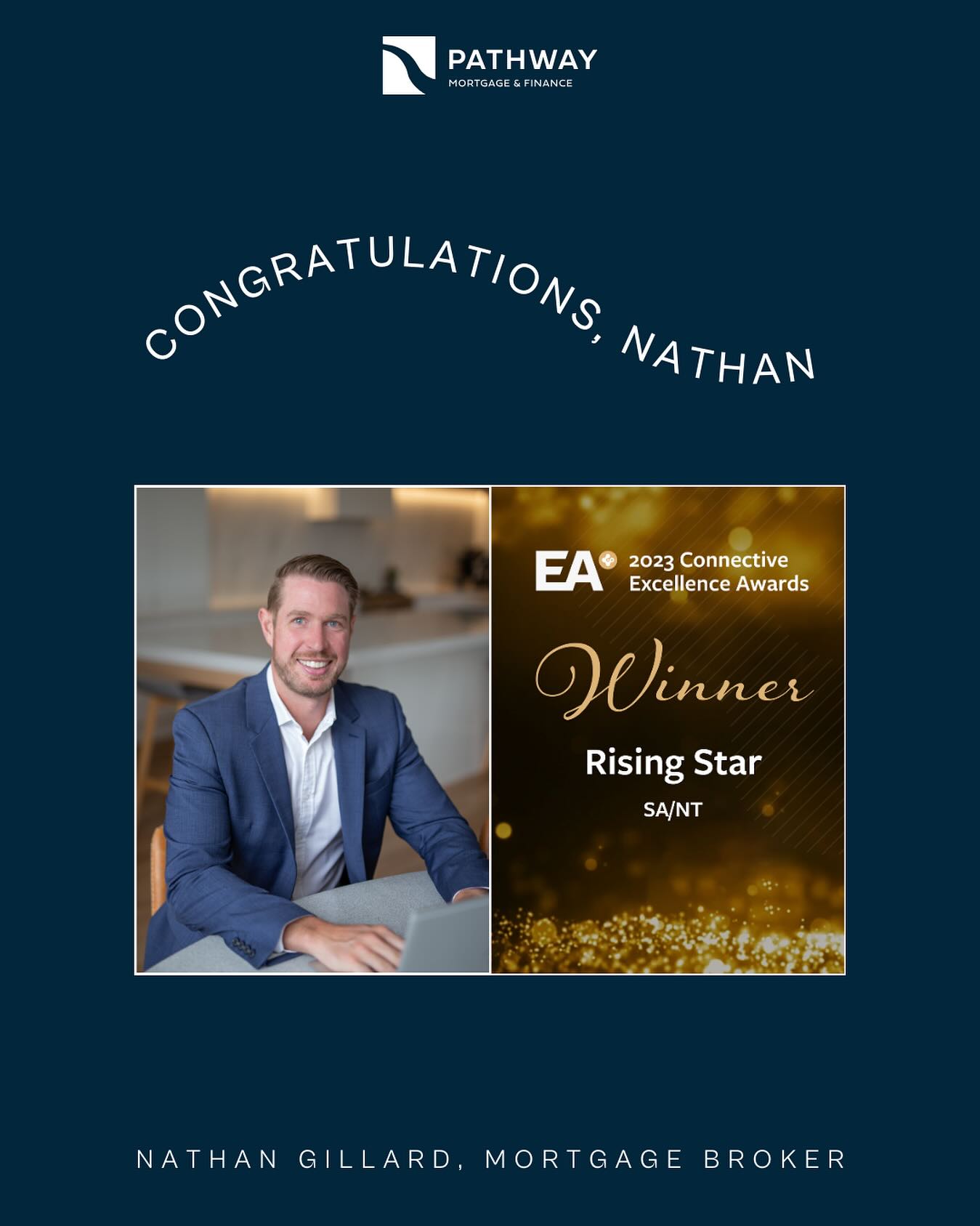 Interest rates weren’t the only thing rising last week, with Nathan Gillard taking out the SA/NT Rising Star Award from Connective 🌟🤩💫
We could not be happier that Nathan’s broking expertise and dedication to achieving the best outcomes for his clients has been recognised in this way. We’d like to take this opportunity to thank him for his hard-work, as we are certainly counting our lucky stars for Nathan and our amazing Pathway team!
#RisingStar #MortgageBroker #AdelaideProperty