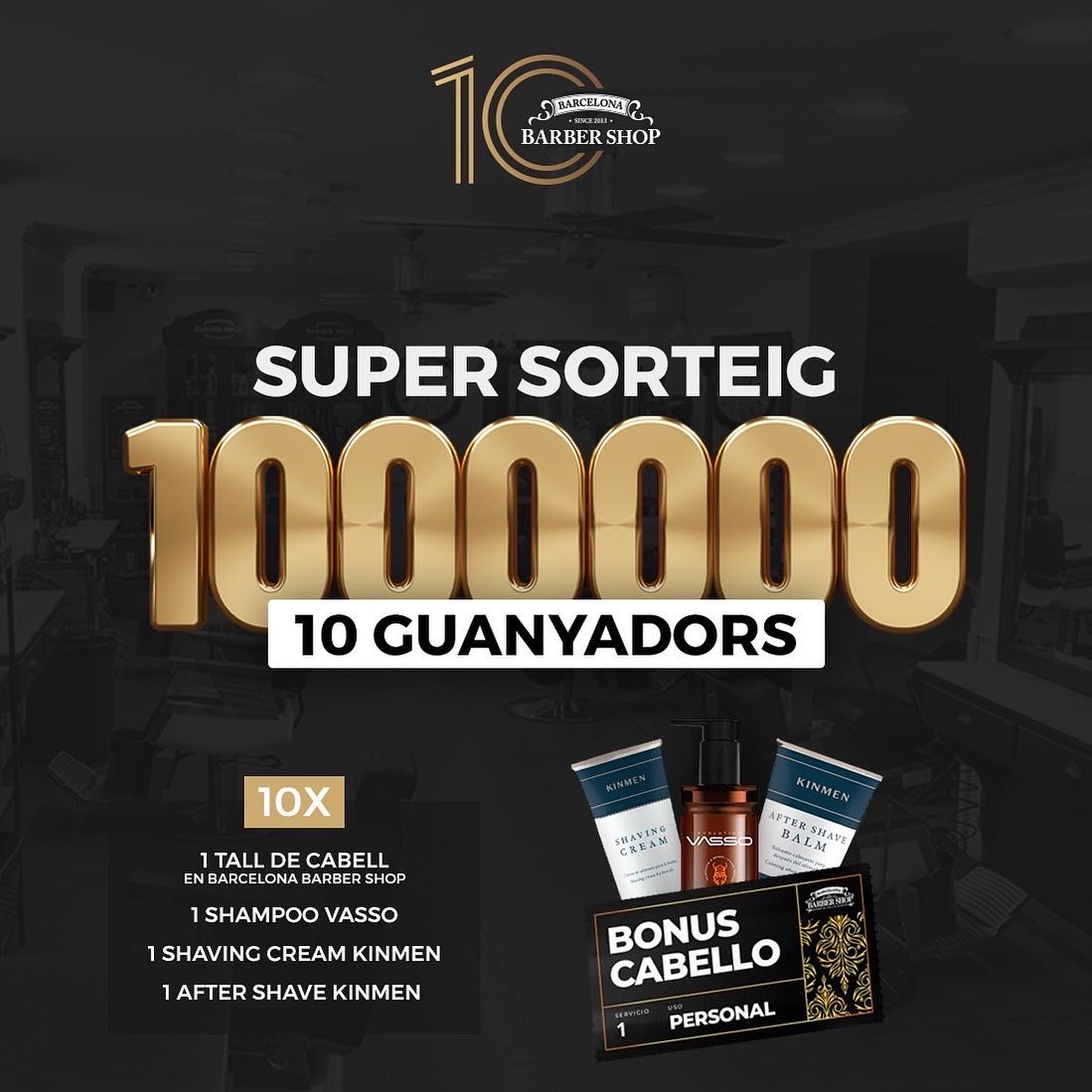 ¡Aquest mes tenim moltes coses a celebrar a Barcelona Barber Shop!🎉🎉
Com ja sabeu, som a punt d'arribar al servei número 1.000.000‼️‼️. Serà durant els pròxims dies que assolirem aquesta xifra tan assenyalada, i podries ser tu!🫵🏼 Per celebrar-ho, premiarem aquest servei amb un bonus de 24 talls de cabell i 3 productes de la casa😱😎 .
Però si no et toca a tu, no t'amoïnis😜. Hem preparat un sorteig en el qual hi haurà 10 guanyadors. Cadascún s'endurà un pack d'afaitat de viatge Kinmen i un Xampú Vasso per la barba.
💈Participar-hi és molt senzill:
1.- Segueix-nos al compte d'Instagram de @bcnbarbershop.
2.- Comenta el post i etiqueta a dos amics.
I ja està! Recorda que entregarem els premis a la nostra barberia de Còrsega (417), pel que és important que visquis a Barcelona o a prop. Teniu fins el divendres 24 de novembre per participar-hi, dia en que s'anunciaran els guanyadors en aquest mateix compte.🙌🏼🙌🏼
GUANYADORS DEL SORTEIG🎉
@graazzziaa
@anes_mnfst
@duver.j
@christianfg
@maxm.casademont
@acolomers
@dani_herranz
@mario.ajp
@quim27
@gironellenc
——
¡Este mes tenemos muchas cosas que celebrar en Barcelona Barber Shop!🎉🎉
Como sabéis, estamos a punto de llegar al servicio número 1.000.000‼️‼️. Será durante los próximos días que alcanzaremos esta cifra tan señalada, ¡y podrías ser tú!🫵🏼 Para celebrarlo, premiaremos este servicio con un bono de 24 cortes de pelo y 3 productos de la casa😱😎.
Pero si no te toca a ti, ¡no te preocupes!😜 Hemos preparado un sorteo en el que habrá 10 ganadores. Cada uno se llevará un pack de afeitado de viaje Kinmen y un Champú Vasso para la barba.
💈Participar es muy sencillo:
1.- Síguenos en la cuenta de Instagram de @bcnbarbershop.
2.- Comenta el post y etiqueta a dos amigos.
¡Y ya está! Recuerda que entregaremos los premios a nuestra barbería de Córcega (417), por lo que es importante que vivas en Barcelona o cerca. Tenéis hasta el viernes 24 de noviembre para participar, día en que se anunciarán los ganadores en esta misma cuenta. 🙌🏼🙌🏼