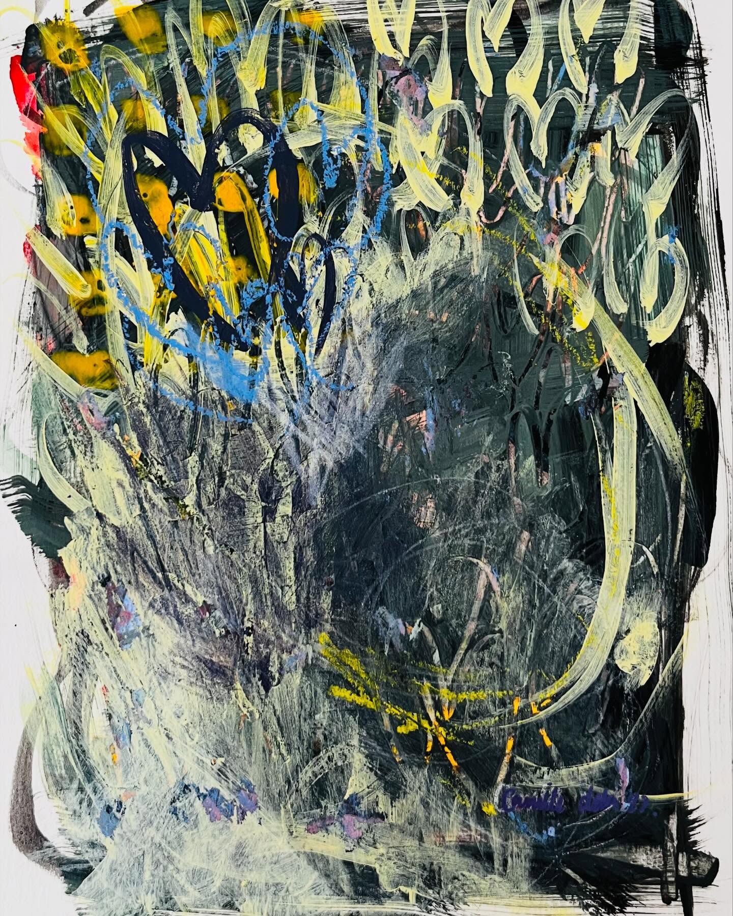 9x12”/ 22.8x30.4cm
Acrylique et technique mixte sur papier aquarelle, 2022
#4 de la serie « Mon petit coeur »