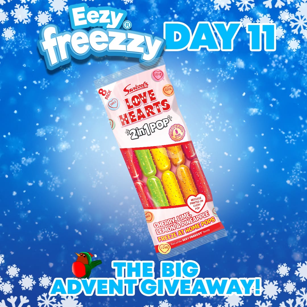 Day 11: Unwrap Today’s Eezy Surprise! 🎁
Day 11 of the Eezy Freezzy Big Advent Giveaway brings you our Co-Branding Creation Swizzels Love Hearts 2 in 1 Pop. Perfect for your holiday plans! Swipe to see the growing prize pile. Remember, like and share this post to enter our grand prize draw! 🌟
#EezyFreezzy #Advent #Giveaway #LoveHearts2in1