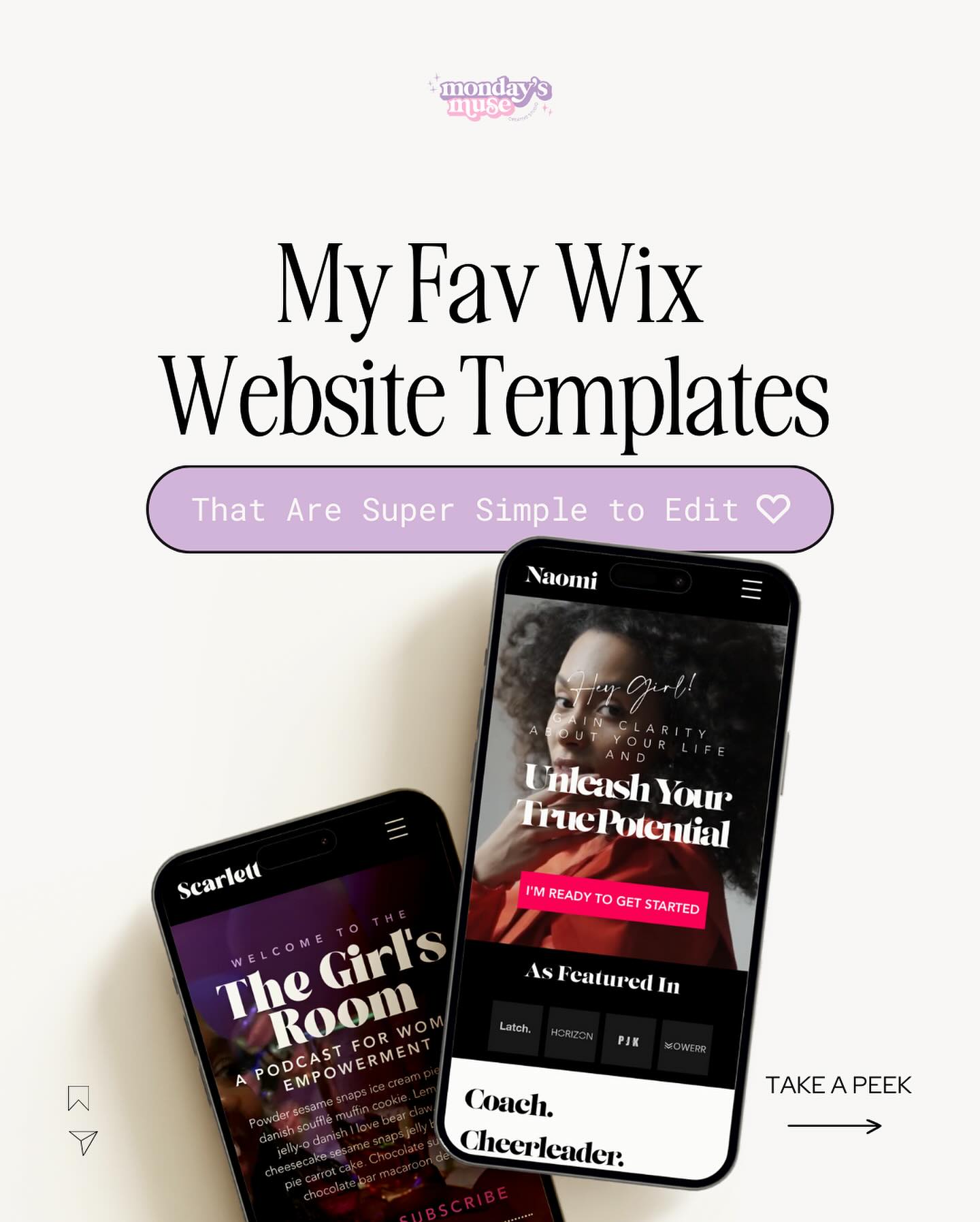 What I absolutely love about my templates is how freakinâ easy they are to edit and make your own.
And not to toot my own horn, but they might just be some of the best Wix website template out there. đĽš
My personal faves? Well Naomi, because sheâs my first one and the first cut is the deepest right? I thought about retiring her, but nah, she deserves a glow-up instead! So keep an eye out for that if sheâs also your fav. And then thereâs Shai - that pink with a splash of retro? Obsessed đ
Oh and I canât forget the best part. Now, all website template purchases come with 50+ page website planning guide because I literally want all of you to win
Talk soon
#itsmondaysmuse
#websitetemplate #wixwebsite