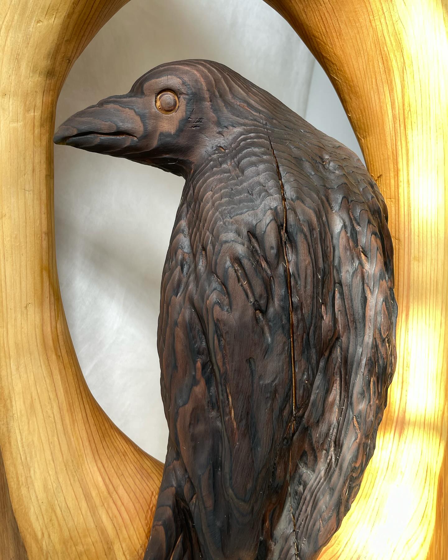 Another sunny day crow. Carved from a single slab. Dimensions are: 30” tall, 14” wide and 5” deep. Price is $425. @jessetoso @tosowoodgallery