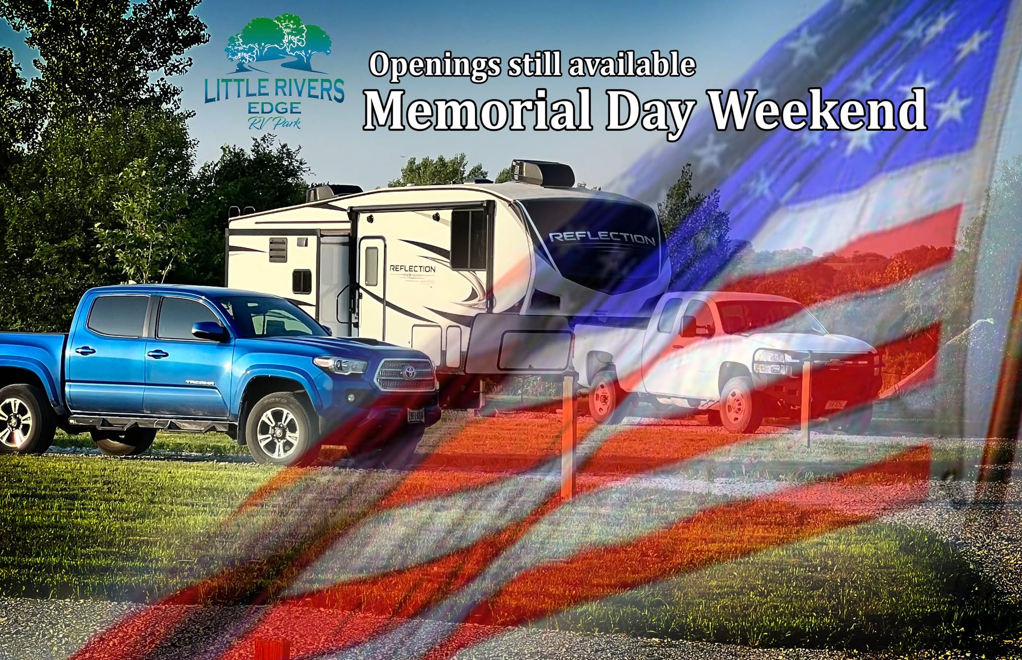 ๐ Book Your Memorial Day Getaway at Little Rivers Edge RV Park! ๐
Don't wait until the last minute to plan your Memorial Day weekend escape! Secure your spot now for a holiday retreat filled with outdoor adventure and relaxation.
๐๏ธ With spacious RV sites and picturesque surroundings, our park is the perfect destination for your long weekend getaway. Spaces are still available so reserve your spot today!
๐ Contact us or visit our website to secure your reservation and start counting down the days to your Memorial Day adventure!
๐ Let's make this Memorial Day one to remember at Little Rivers Edge RV Park. Book now and create memories that will last a lifetime!
https://app.fireflyreservations.com/Reserve/Property/LittleRiversEdge?holdExpired=False