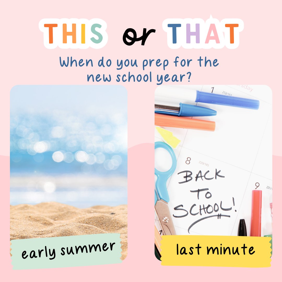 🖊️🕖 This or That: Start prepping for the new school year early in the summer or wait until the last minute?
I used to REALLY struggling turning off the teacher mode, and would pretty much just end up planning ALL summer! I've been working hard at restoring that work life balance though, and now I wait at least a week after school lets out. 😆
I heard a quote once about how July is the golden month, because it's the only month school doesn't touch. My ultimate goal is to someday keep it that way, and not think about or plan for school ALL of July.
What about you? Are you an early planner ☀️, or do you like to savor summer and save it for the last minute 🍎?
#backtoschool #teacheronbreak #planninglife #iteach