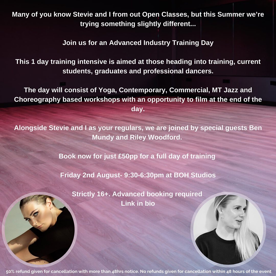✌️ ITS HAPPENING! ✌️
We are bringing an Advanced Training Day to Bournemouth on the 2nd of August 😎
@steviesherlock and I will be bringing in some special guests alongside us for a glorious day of movement. 💃
This workshop day is aimed at professional dancers, grads, current students and those about to head into training 💪🏼
Strictly 16+. Advanced booking required through my website 💻 head to ‘Classes and events’ -> workshops -> Advanced Industry Day and follow the booking steps.
The day will be hosted at the gorgeous @boh_studios_ in Bournemouth 9:30-6:30pm 🌊
Any questions please DM Stevie or I 🙋🏼♀️🙋🏼♀️
#dance #bournemouth #training #industry #BOH