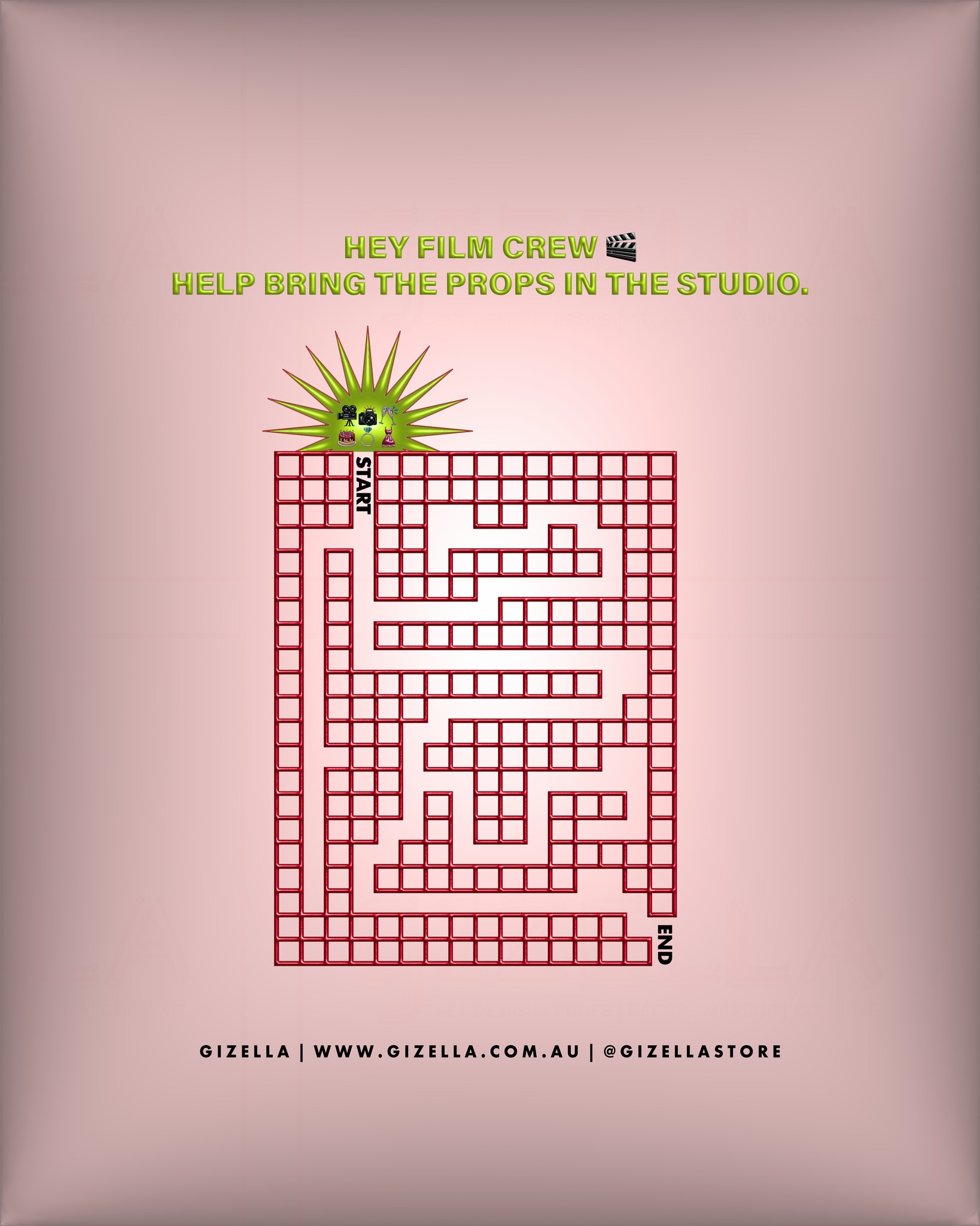 Hey Film Crew! help bring the props to the studio 💖
Did you maze it out to the studio? Share with us! ✨
.
.
.
#femaleproductstyling #propsmaster #productiondesign #mazepuzzle #interactivegames #filmcrew #socialmediagame #virtualgames