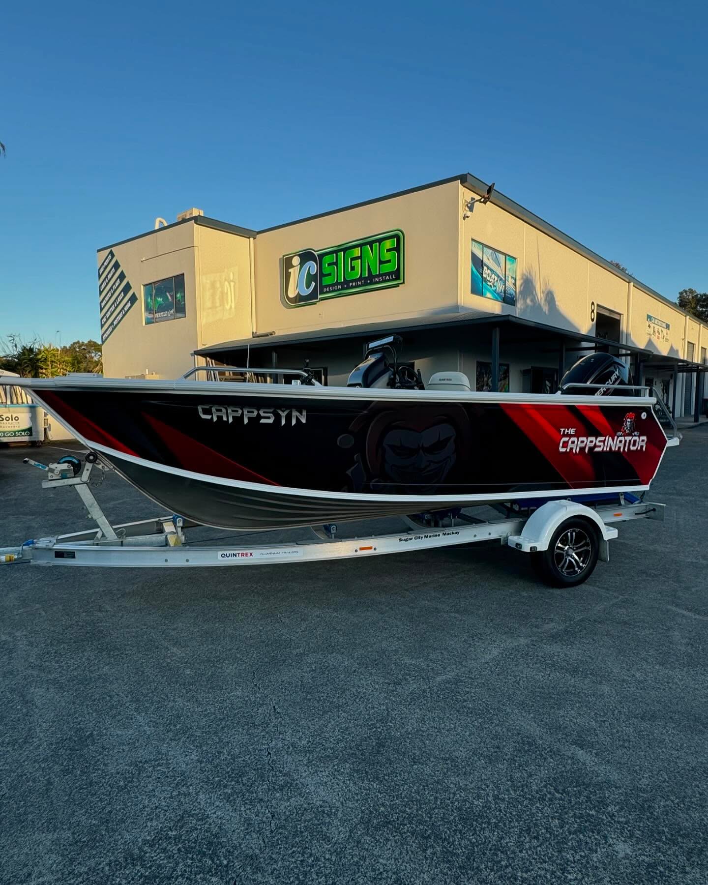New customised boat wrap for the Cappsinator!!!
Designed, Printed & Installed by our awesome team. Give us a call if you want to bring your dream to life 🚤⚓️🎣
Happy Boating in style Cappsy!! #boatwrapping #graphicdesign #tweedheads #goldcoast #signwritters #roland