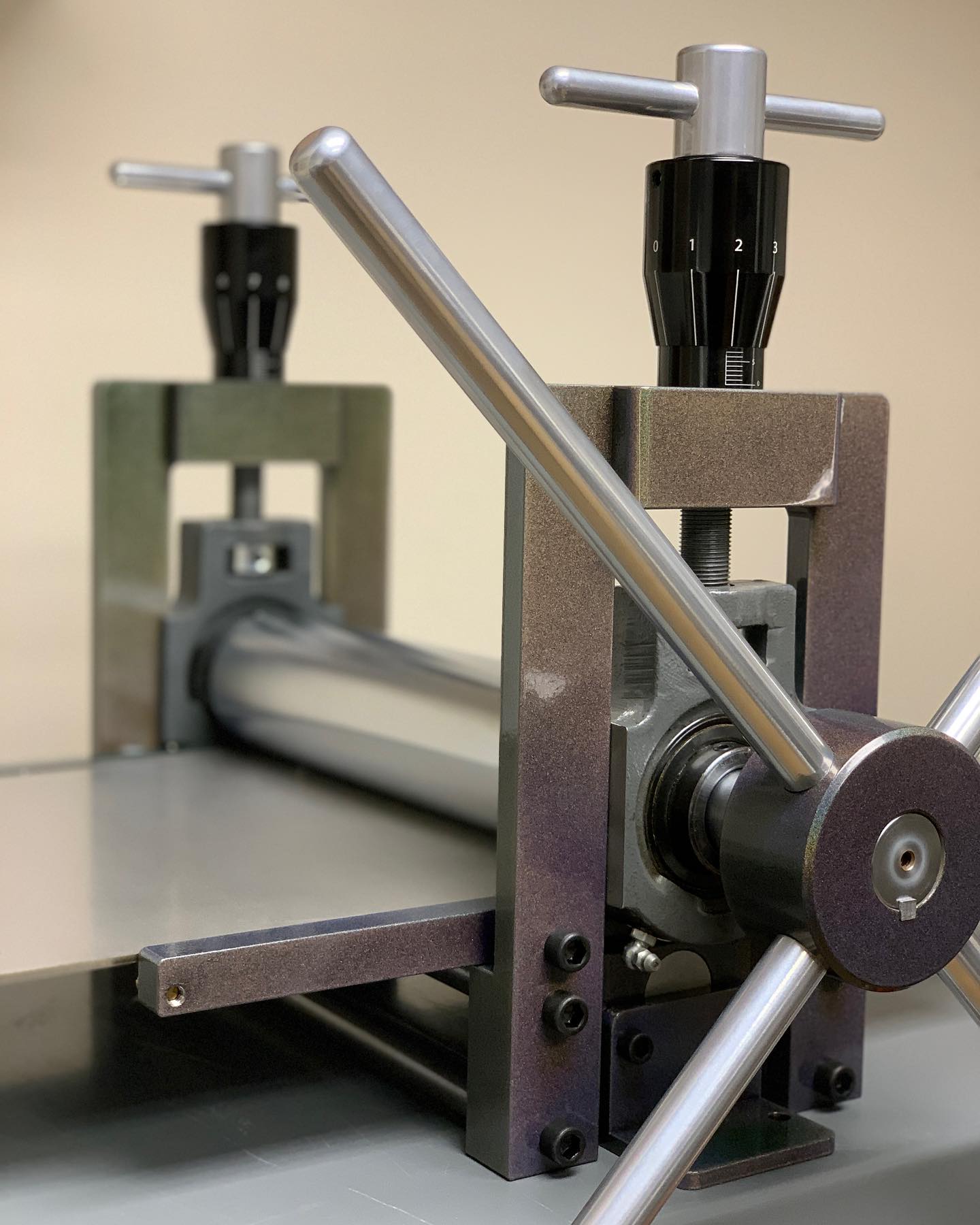 Why settle for one color press when you can have them all? Now offering color shifting rainbow powder coated printing presses at no additional charge when you purchase one of our etching presses - just one of the several thousands of colors we offer. This might be the coolest one but certainly the most difficult to photograph and still do it justice. #starkpressco #pinklinepress #printnj #etchingpress #printingpress #printing #printmaking #printer #print #powdercoat #icecreampaintjob #rainbow #customcolors #intaglio #reliefprinting #etching #monotype #glitter #sparkles #preservationthroughproduction #builttoorder #tabletopprintingpress