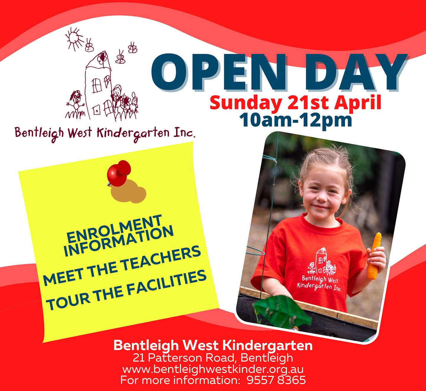 Open Day - Our Open Day is this month! Pop the 21st April in the calendar if you’d like to take a look through our beautiful kindergarten, meet some of our Teachers and speak to current families. 10am-12pm