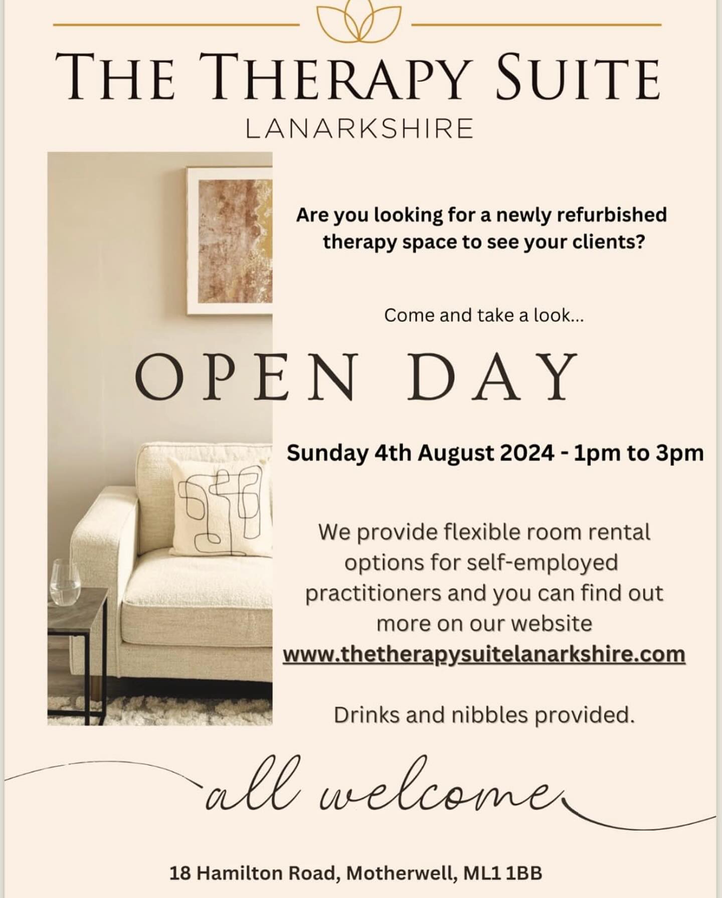If you are a therapist, counsellor, psychologist or holistic practitioner looking to for a new space to work from in Lanarkshire, please come along and have a look at our new rooms - they could be the perfect place for your business ✨