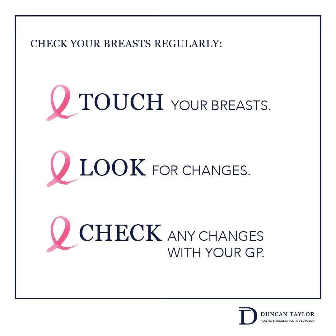 Early breast cancer detection is so important in the fight. Check yourself regularly!
Dr Duncan Taylor (MED0001883464) Specialist Plastic & Reconstructive Surgeon.
🔹 This is information is a simplified guide only. 
#breastcancerawareness #breastcancerawarenessmonth #checkyourself #knowyourbreasts