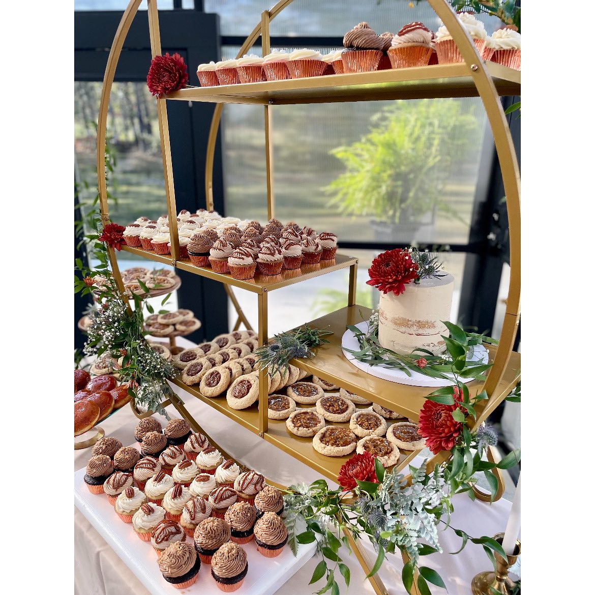 9.29.23
Friday on the Harvest Moon
🧡💛🤍
Thank you @norms_ and @chefbae3686 for allowing me to be your wedding baker and play such a special part in your beautiful day.
Congratulations again and again!
The bride and groom chose a dessert table with a variety of flavors and treats including chocolate espresso cupcakes with a chocolate American buttercream and toffee bits on top, churro cupcakes filled with dulce de leche topped with cinnamon American buttercream and a drizzle of more dulce de leche, pecan pie cupcakes filled with pecan pie filling and frosted with a maple American buttercream, strawberry cupcakes with a dreamy cream cheese frosting, and apple pie and pecan pie cookies.
Their intimate 6” wedding cake consisted of brown sugar cake layers, pecan pie filling, and was frosted with a brown sugar Swiss meringue buttercream.
And a special shout-out to @finklesbakeshop for baking up the best creme brûlée donuts around! When the bride and groom mentioned they would love something creme brûlée on their dessert table, I instantly recommended these to them!