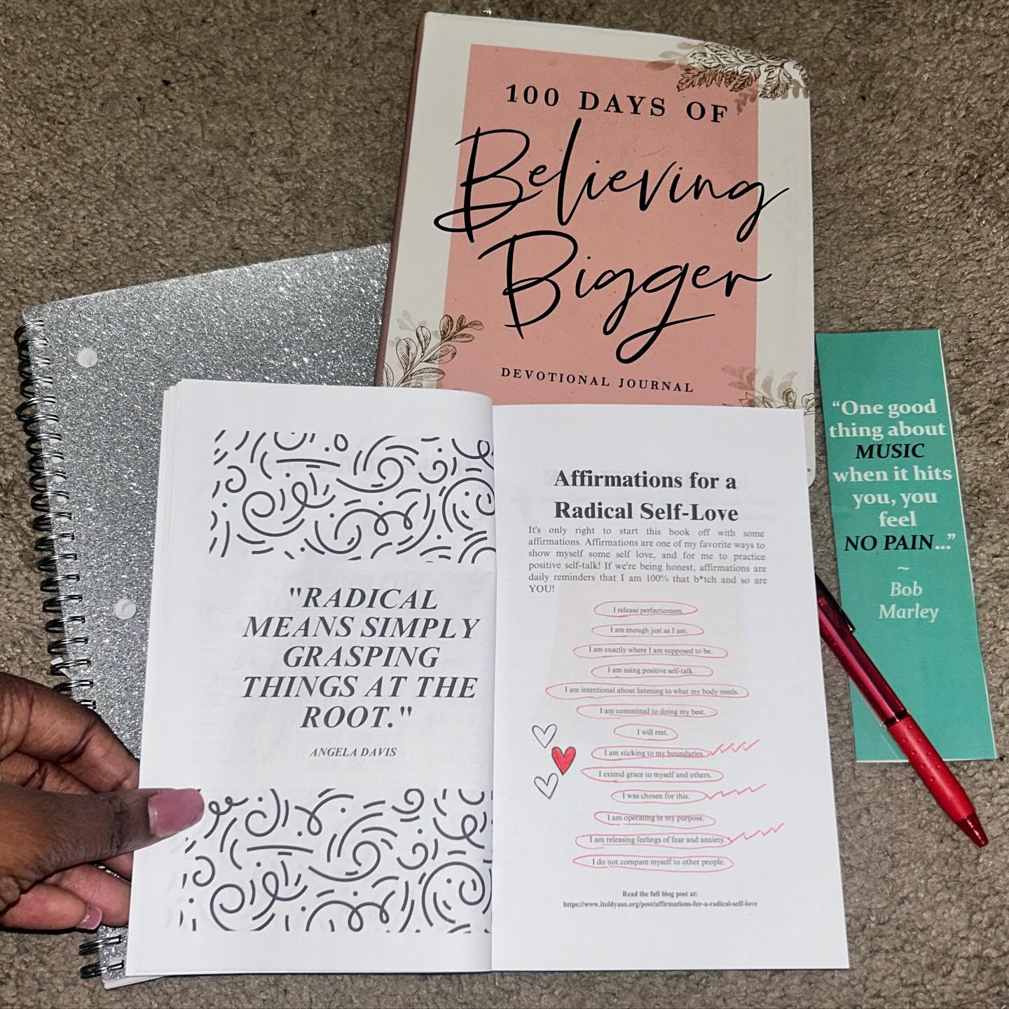 Keeping my promise that this weekend is for me ❤️
1. Radical Self-Love: A Self Love Workbook by @forblkgrlswhohavealottosay @itoldyaso_ (link on my story and therapy story highlight)
2. 100 Days of Believing Bigger Devotional Journal by @marshawnevans
3. Prayer Journal