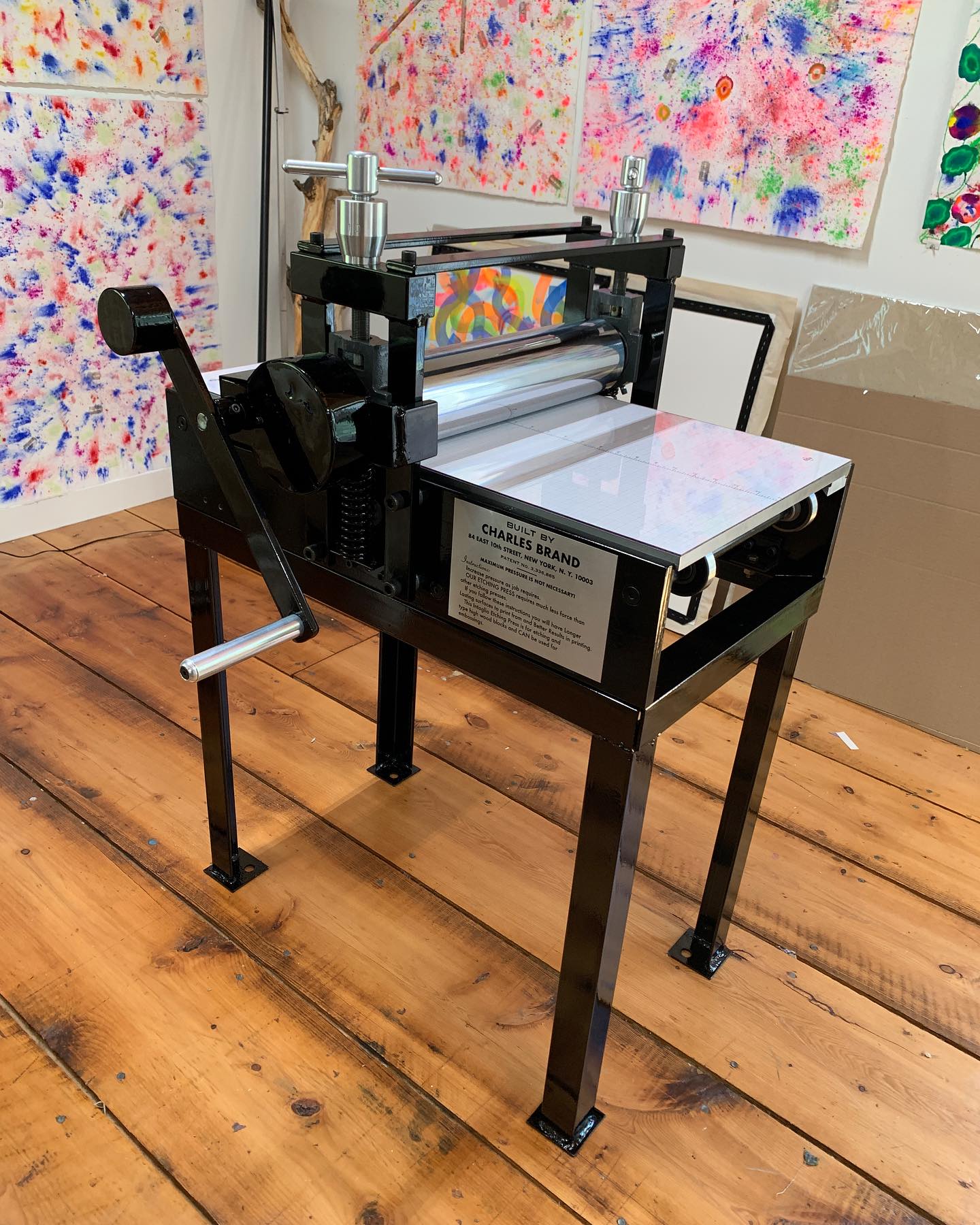 The other day we drove up to Maine to deliver this reconditioned 16x30 Charles Brand etching press with a new bed and freshly ground and chrome plated rollers. On the way back, we dropped off a reconditioned 12x24 Charles Brand etching press to @spark_makers and picked up the only floor model Craftsmen platen press ever made - almost finishing our personal collection of one of each. A long but eventful day! #starkpressco #pinklinepress #printnj #charlesbrandpress #etchingpress #platenpress #craftsmenpress #printmaking #printing #printer #print #letterpress #printingpresses #preservationthroughproduction #artistsoninstagram #refurbishedpresses #usedpressesforsale #etching #intaglio #reliefprinting #monotype