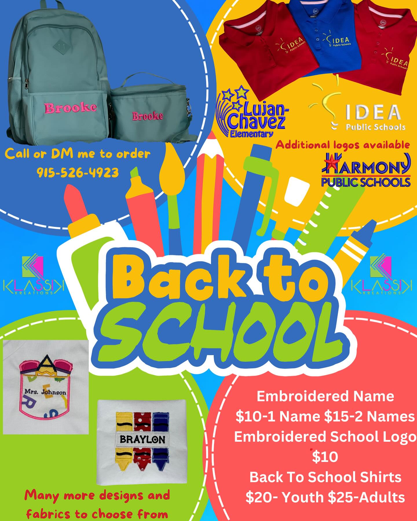 Klassik Kreations has everything you need for back to school! Customized polos, T-shirts, backpacks, and more, all in one place! Package deals available. #onestopshop #klassikkreations #backtoschool #explorepage #embroidered #weship📦 #custom