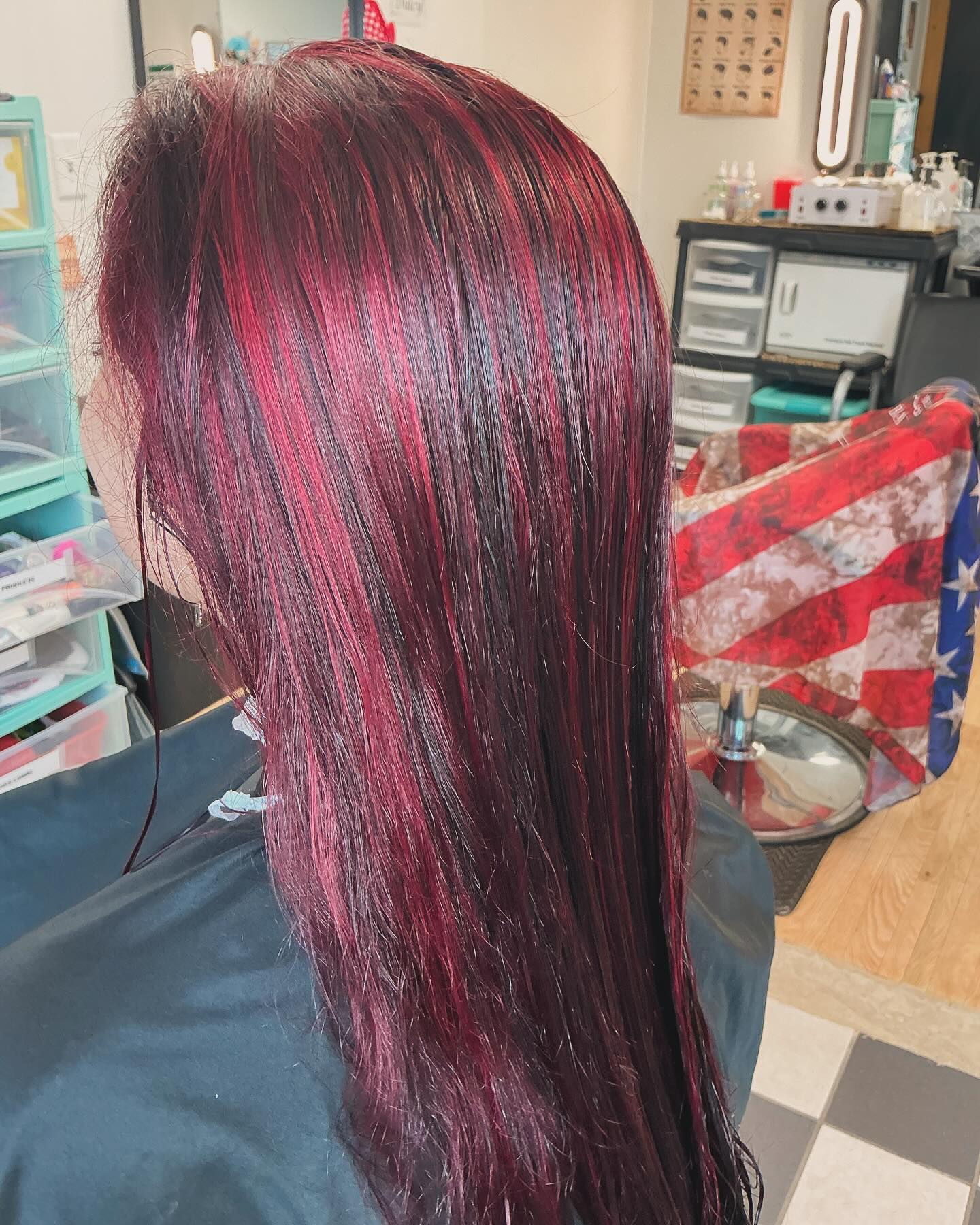 Red. Love the company of my clients . Thank you for letting the Barberettes Salon meet your wants and needs .
