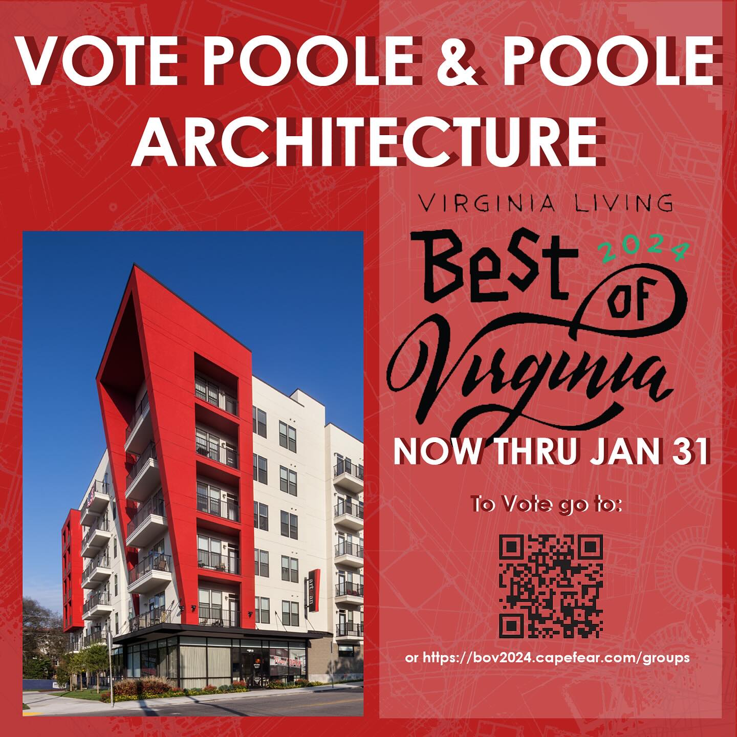 There is still time to vote! Vote 2PA the Best Architecture Firm in Central Virginia by scanning the QR code or visiting the link in our bio.