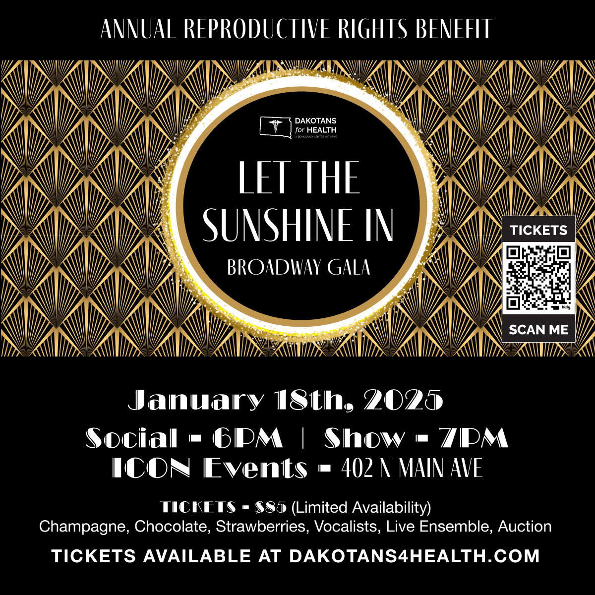 🎭✨ Join us for an unforgettable evening at our Annual Reproductive Rights Benefit on January 18, 2025, at ICON Events + DaDa Gastropub in Sioux Falls, SD!
This unique event blends Broadway-style entertainment with a meaningful mission: supporting reproductive rights in South Dakota. Enjoy inspiring performances, connect with a passionate community, and be part of a night dedicated to advocacy and change.
🌟 Date: Saturday, January 18, 2025
🌟 Location: ICON Events + DaDa Gastropub, Sioux Falls, SD
Secure your tickets for an evening filled with show-stopping entertainment, great company, and meaningful impact! Click the link below to reserve your seat! 🎶
https://www.dakotans4health.com/let-the-sunshine-in-broadway-gala
#LetTheSunshineIn #BroadwayGala #DakotansForHealth #SiouxFallsEvents