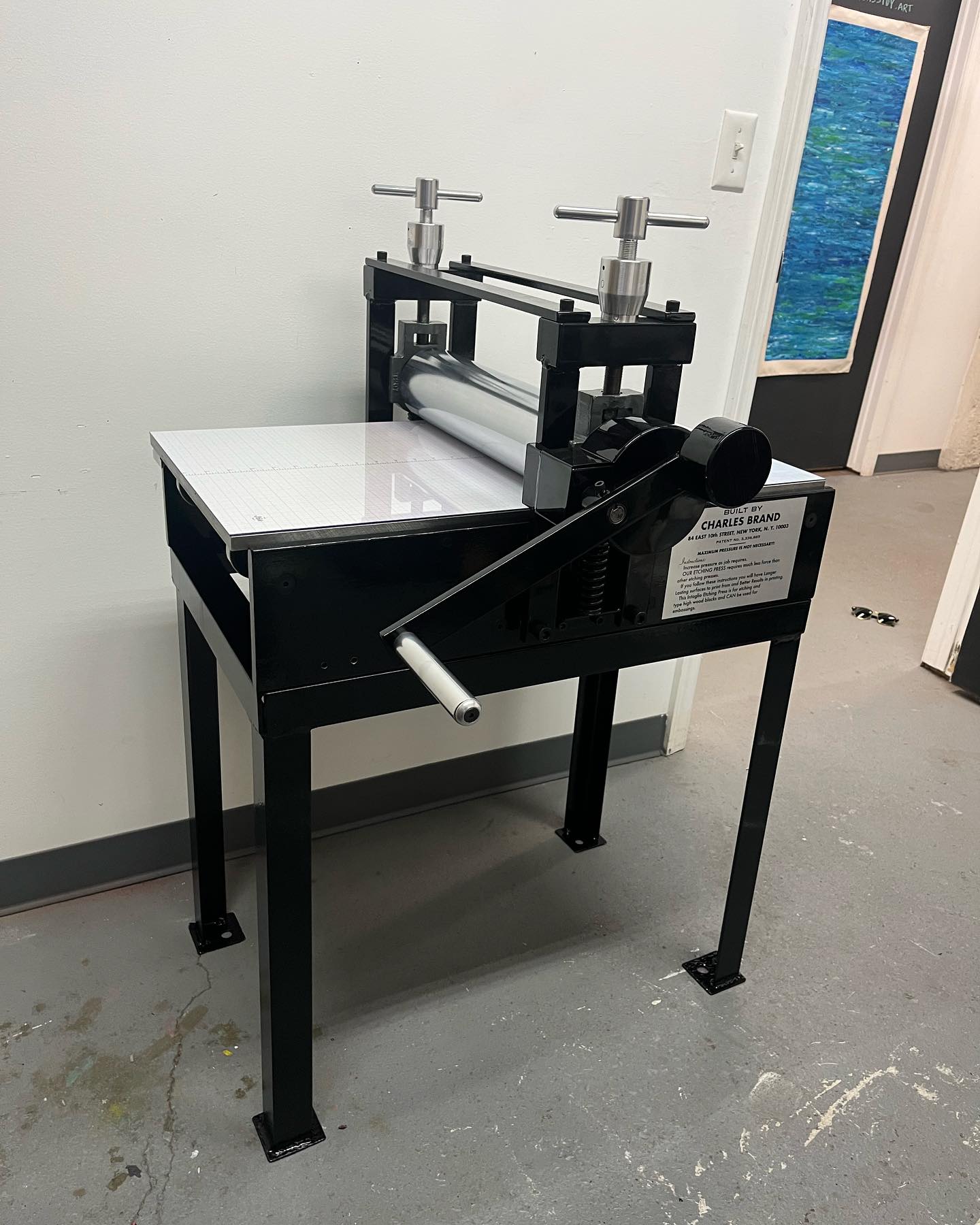 On Saturday, after our day at Powerhouse, we delivered this restored 16x30 Charles Brand etching press a few blocks over to @zoe_moldenhauer. It has freshly hard chromed rollers, a new blanchard ground steel bed, and a fresh powder coat paint job. It came a long way from its original condition. #starkpressco #pinklinepress #printnj #charlesbrandpress #etchingpress #printingpress #printmaking #printing #printer #preservationthroughproduction #intaglio #reliefprinting #pressmechanic