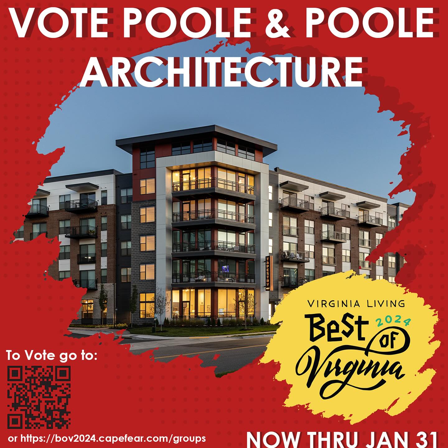 We are excited to again be in the running for Best Architecture Firm in Central Virginia! If you have a minute, please scan the QR code, or follow the link in our bio to vote for us!