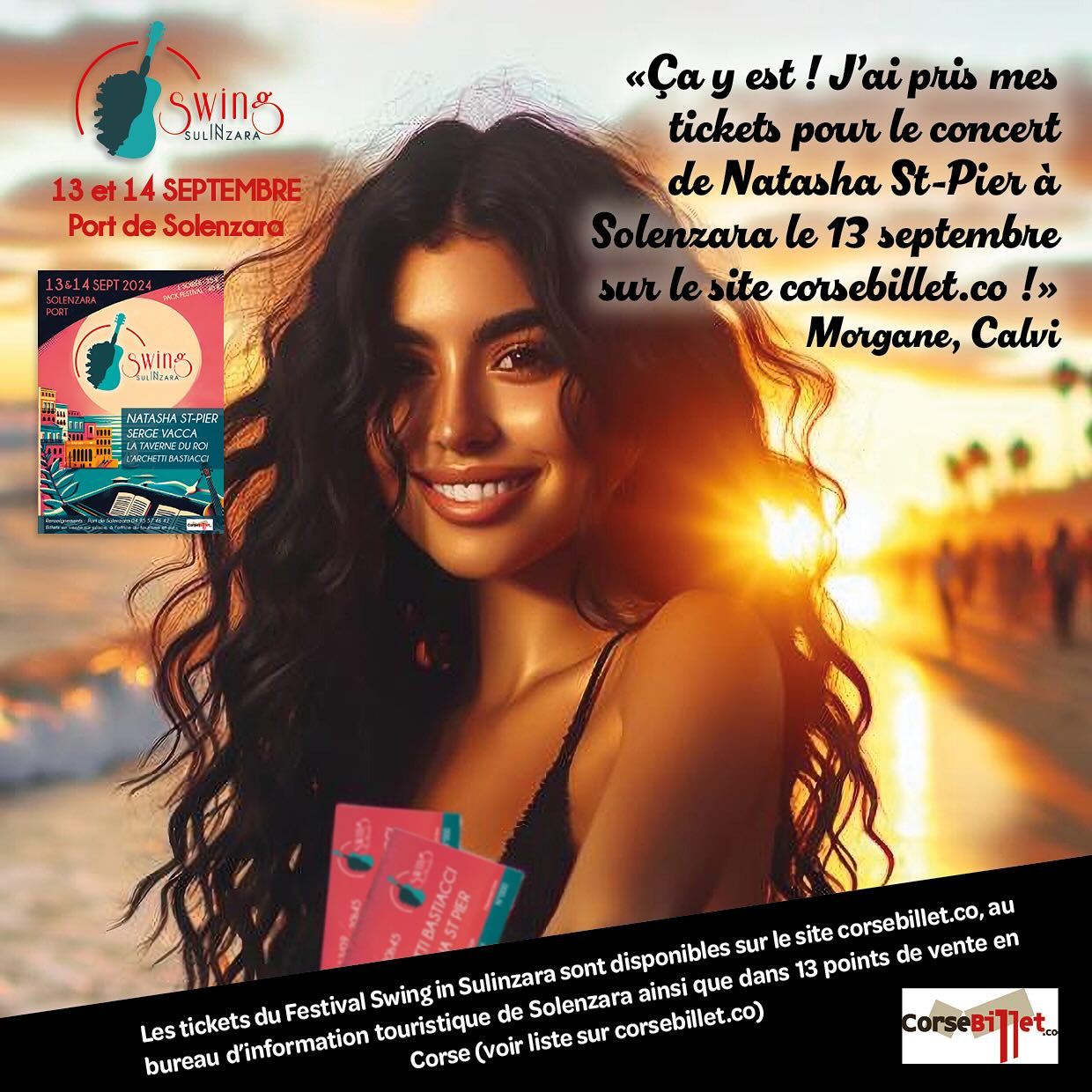Pour le concert de Natasha St-Pier du 13 septembre prochain à Solenzara, Morgane fait le choix de prendre ses billets en ligne sur corsebillet.co! #festival #corsica #natashastpier #altaroccatourisme #musica @swing_insulinzara @sergevaccamusica @natashastpier.idole @larchetti_bastiacci @lataverneduroi @francoisconstantin