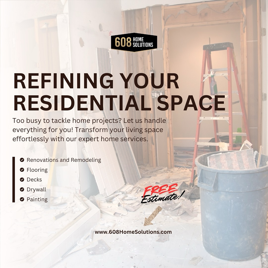 Your home is more than just a place to live—it’s an investment in your future. At 608 Home Solutions, we specialize in helping homeowners make improvements that not only enhance comfort and style but also add value and equity to their property. Whether you’re looking to update your space or get ready to sell, we’re here to make every upgrade count. Let’s turn your house into a home you’ll love even more!