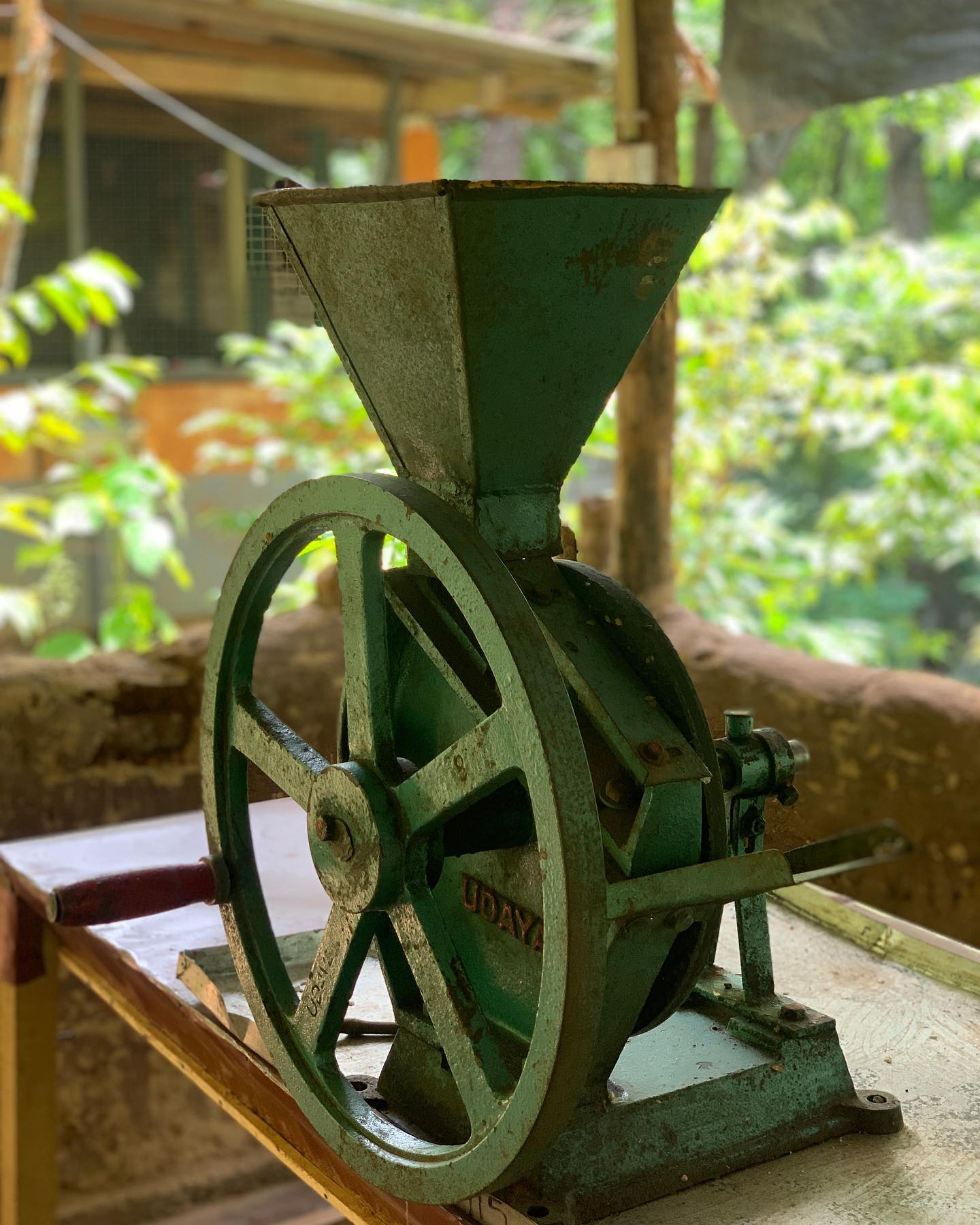 This may look #vintage to you but this is a #new addition to our processes! Almost every element of our spice processing is done by hand but now we have a great way to shell #coffee that is efficient, effective, and environmentally friendly because it requires only hand power!