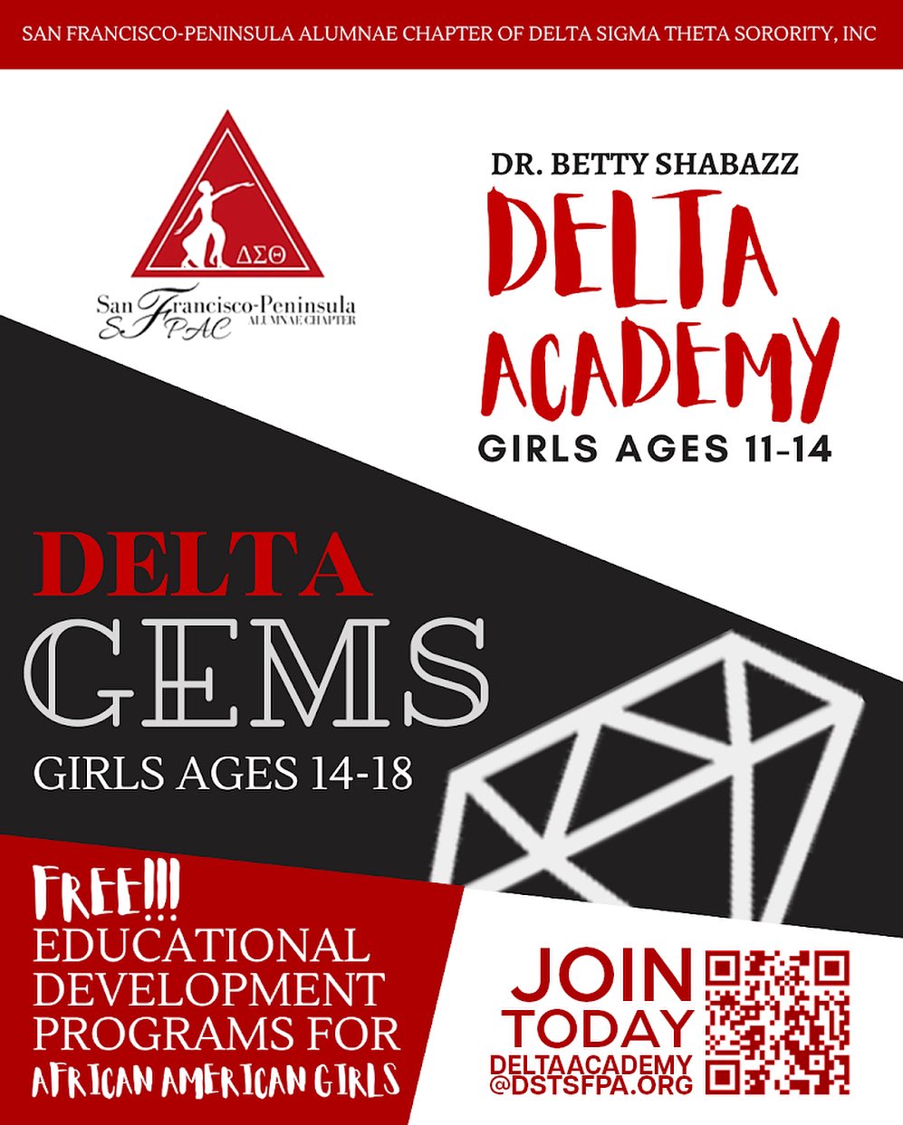 Do you know any girls 11-18? Our Delta Academy/GEMS program is an opportunity for young girls to grow, build friendships, and create community. Sign up today!