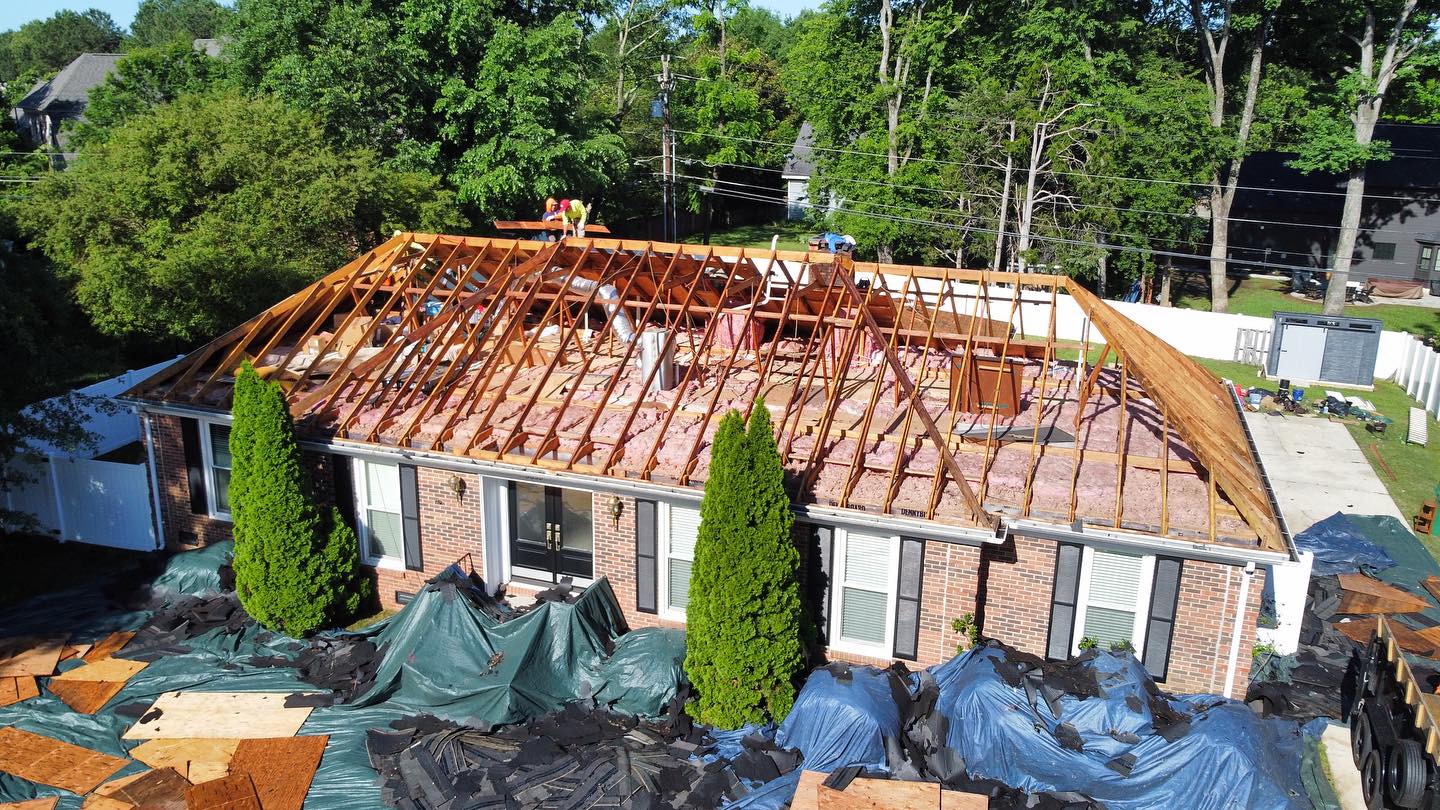 Total re-roof. This is the 3rd roof going on this home so the home owners have decided to replace their old sheathing as well! We will be installing Certainteed shingles this time around!