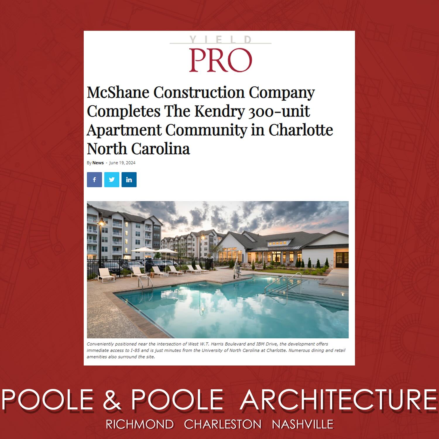 Check out our recently completed project, The Kendry in Charlotte! In the heart of the University City neighborhood, The Kendry is everything you could be looking for in a place to live. The three-building complex boasts 300 units all with high-end finishes. The grounds have a resort style pool, two courtyards with firepits, a dog park, a fitness center, and a craft and game room. Read more about this great project at the link in our bio!