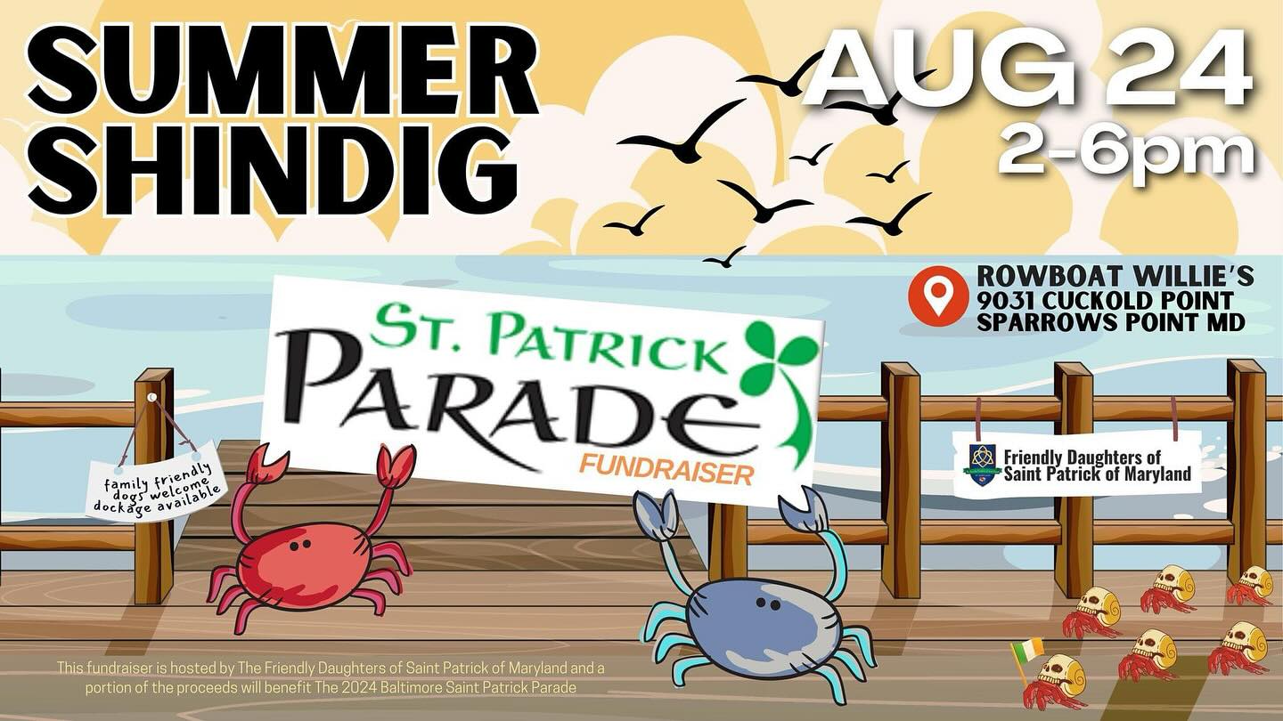 Summer Shindig is Fast Approaching! ☀️⛱️
Join us for our St. Patrick Day Parade Fundraiser at Rowboat Willie’s! It will be a day full of sun, music, raffles, drinks, sand between your toes, and so much fun!
We hope you can join us 🏖️🦀