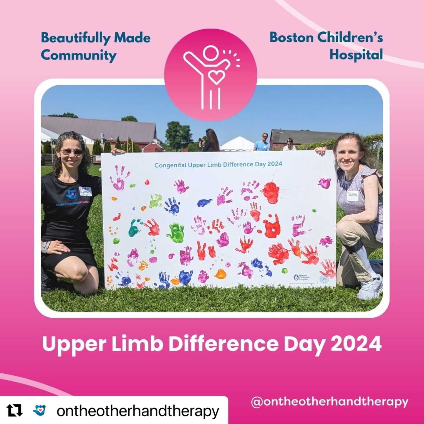 “Upper Limb Difference Day 2024
.
I was thrilled to participate in the 3rd annual Upper Limb Difference Day as a panelist. The event, a collaboration between @beautifullymade_community and the Orthopedic Department at @bostonchildrens hospital, took place at @lookoutfarm in Natick, Massachusetts on a gorgeous afternoon!
.
Speaking as a panelist about technology adaptations and overuse syndrome awareness was such a highlight, along with learning from fellow panelists Dr. Josh Weiss, @lauren.schoeller, @katchamblin, and @ela.pirri!
.
I was especially excited to talk to parents of children with upper limb differences from my home state! I always love showing adaptative products and chatting about occupational therapy. It’s such a joy seeing little ones jumping rope with an @eazyhold silicone strap attached to the handle and discovering @mimitens mittens that don’t fall off!
.
It was fabulous to meet in person @carac719 and @lauren.schoeller, the 🩷 and brains behind @beautifullymade_community.
.
It was wonderful to team up with the other volunteers:
🩷 @katienoahmaya - my dear college friend took many photos & hosted me for the weekend
🩷 @sota_tufts - while I didn’t get a chance to connect with the OTD students from Tufts (my grad school alma mater), I loved that they were running the kids’ activities!
🩷 @grip_uf - this team from the University of Florida also runs stations at @handstoloveofficial Hand Camp
🩷 @acorn_cottage_press - so great to meet author Katherine Lockwood and get a signed copy of her book Why Me Mama?
🩷 BCH - docs, nurses, & other volunteers”
#Repost with permission from @ontheotherhandtherapy
.
.
#LimbDifferences #LimbDifferenceAwareness #Community #beautifullymadecommunity #beautiful #beautifullymade #bostonchildrens #bostonchildrenshospital #occupationaltherapist #occupationaltherapy #ot #childcare #disability #disabilityawareness #limbdifference #limbdifferenceawareness #limbloss #luckyfin #amputees #prosthetics #symbrachydactyly #amnioticbandsyndrome #disabledchildren #iamadaptive