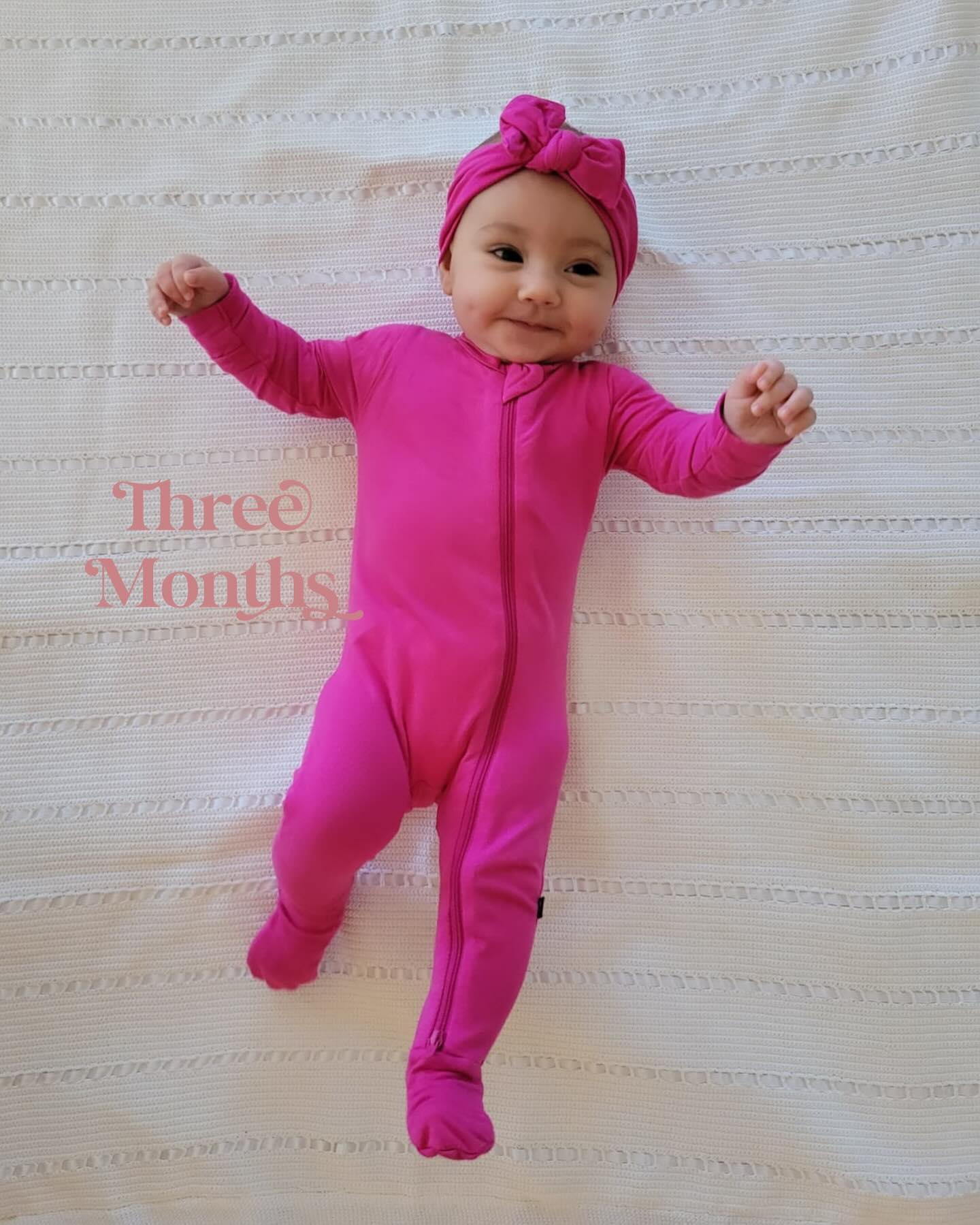 Baby girl is 3 months! Smiley and showing off those dimples. 💕🎀