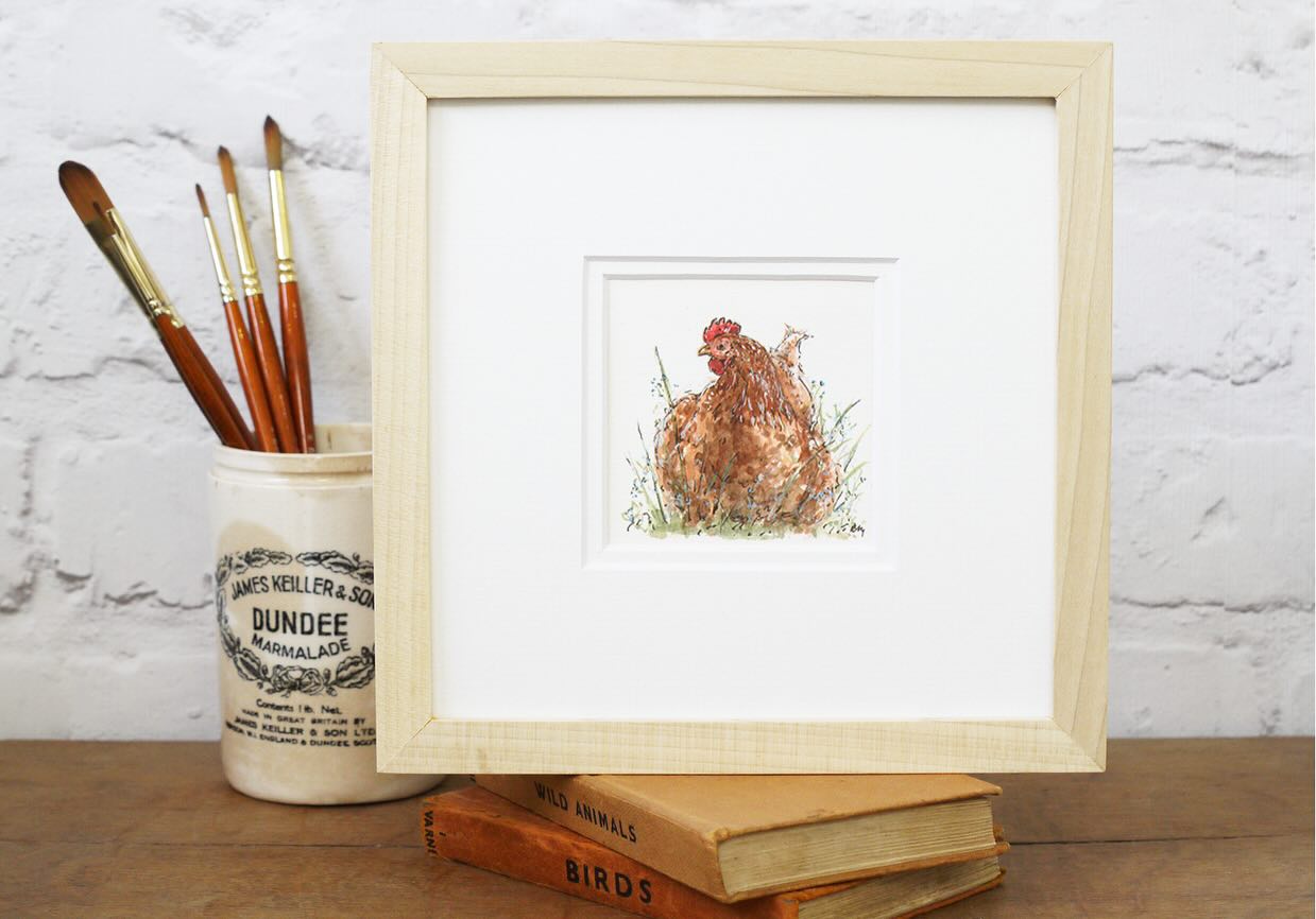 Hens, what’s not to love about them. Here is a little brown hen or ‘egg pumper’ as my husband would call her and a lovely Light Sussex for those in the know. Original watercolours by moi and frames by lovely Peter down the lane 🐓
.
.
#countryliving #countrylife #countryart #inspiredbynature #countrydecor #countryhomesandinteriors #countrygarden #art #illustration #wildlifeart #animalart #originalart #cards #greetingscards #gifts #countryside #farmlife #houseinthecountry #hens #chicken #illustrator #artist #petportraits #countryhome #painting #watercolours