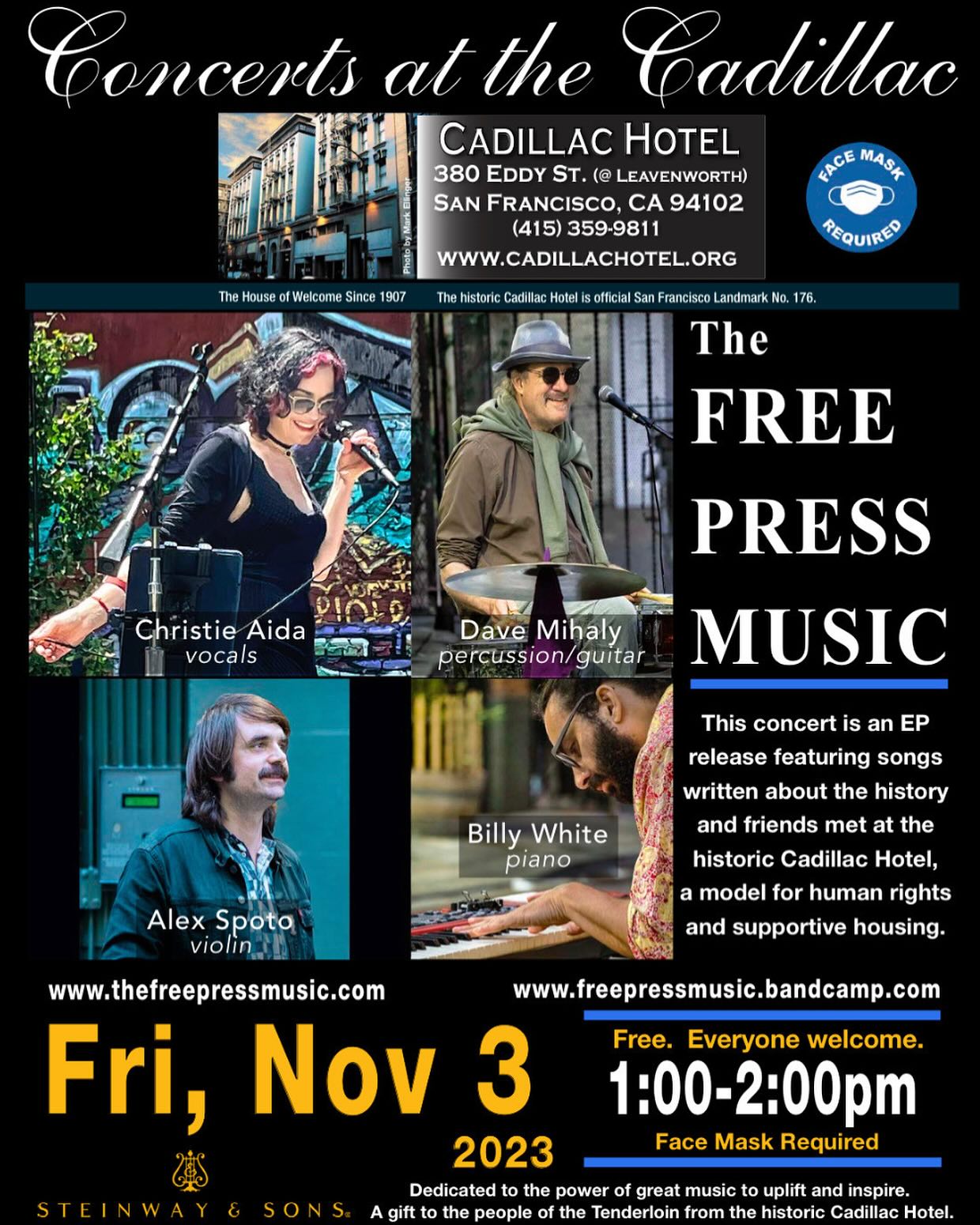 #Concert at the #Cadillac #Hotel in the #historic #Tenderloin district at 380 Eddy next the the @tenderloinmuseum. #Lunchtime #concert from 1-2pm. #FREE #FREEPRESS #Jazz #SFJAZZ #NOLA #eprelease #SF #sugarpiedesanto #pinay #filam