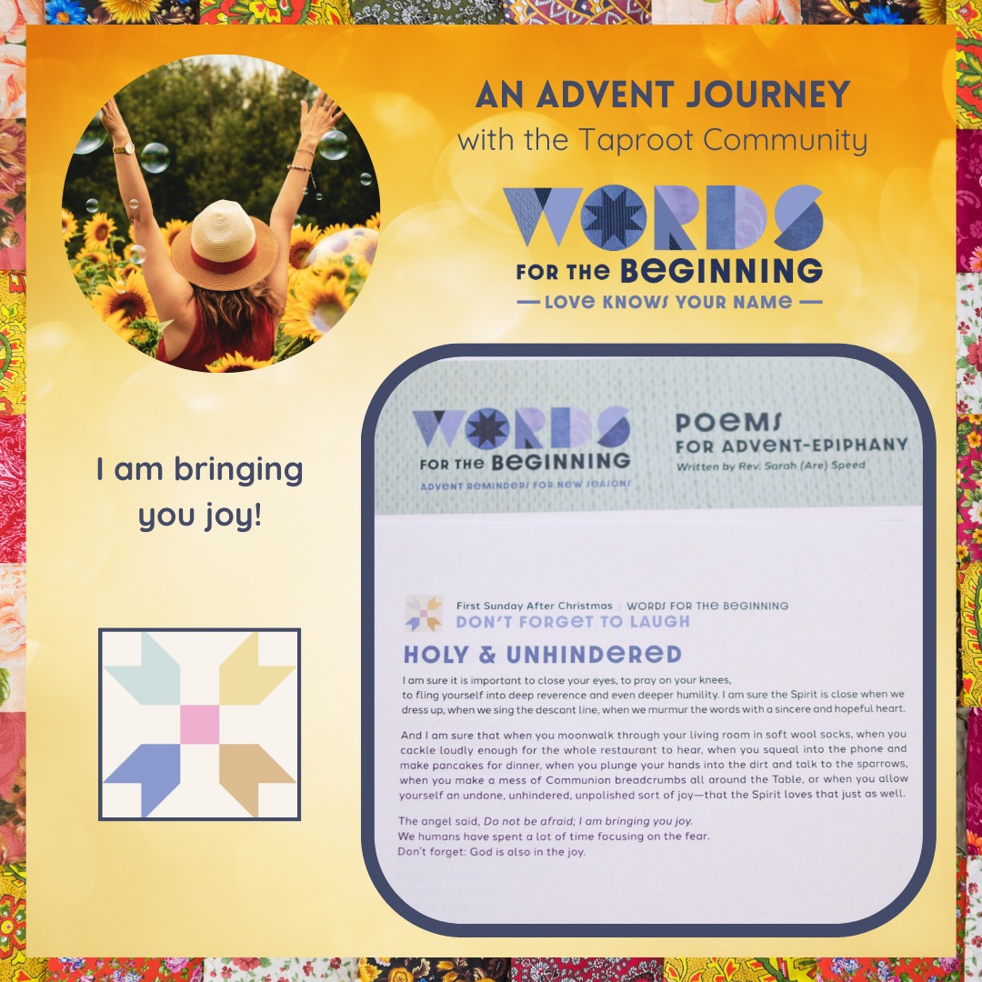 Dec 29th: The angel said, Do not be afraid; I am bringing you joy.
We humans have spent a lot of time focusing on the fear.
Donât forget: God is also in the joy.
âfrom âHoly & Unhinderedâ by Rev. Sarah Speed | @sanctifiedart
#findthejoy #bethejoy #CompassionateCare #nurtureothers #careforcreation #taproot_pnw #journeytogether #christmastide