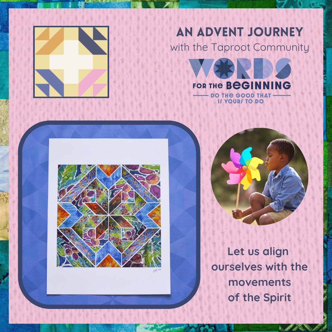 Dec 17th: âAt the center of this quilt square collage, a pinwheel of fire spins. It represents the Holy Spirit impelling the world to turn. Surrounding it are four petal shapes that bloom like a flower. They are each filled with branches of fruit. When we align ourselves with the movement of the Spirit, we can do the good that is ours to do. Our actions can bear good fruit.
The petals and pinwheel are encapsulated by the outline of a blue cross. Four walls of the cross contain broken fragments. In stark contrast to the lush fruit, the fragments are like shards of glass. They symbolize the sins John the Baptist sees present amongst the crowds: extortion, coercion, and the hoarding of power and resources. And yet, these fragments are linked together by blue arrows filled with the waters of baptism. There is a way to begin again.â
âfrom the artistâs statement for âThe Good That Is Yoursâ by Rev. Lisle Gwynn Garrity, inspired by Luke 3:7-16 | @sanctifiedart
#taproot_pnw #advent #journeytogether #StrengthTogether #inthespirit #newbeginnings