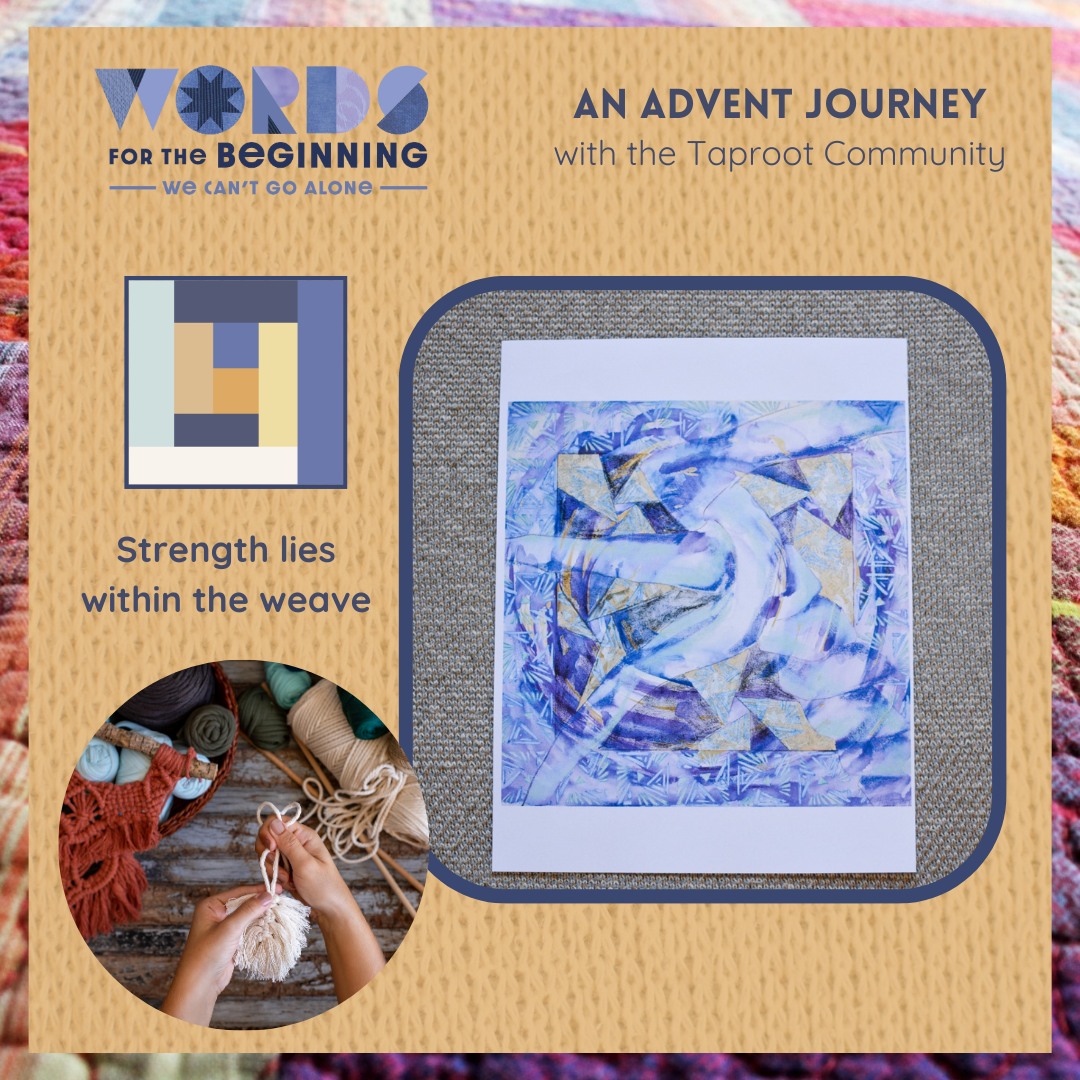 Dec 13th: âWhen I read this scripture, it seems to focus on strengthâbut in the rope itself, I find weakness. It was so easy to unravel the cord and create weakness. Its strength lies in the weave, in the interwoven fibers coming together. Without that interweaving, the fibers are weak.
As I continue to watch our communities come together and splinter apart, it is always through the aspirational and the altruistic that the re-weaving begins. This discordant quilt square calls us to sit in the tension of the in-between, to weave our lives together rather than pulling them apart.â
âfrom the artistâs statement for âFrom the Threeâ by Hannah Garrity, inspired by Ecclesiastes 4:9-12 | @sanctifiedart
#advent #journeytogether #StrengthTogether #taproot_pnw