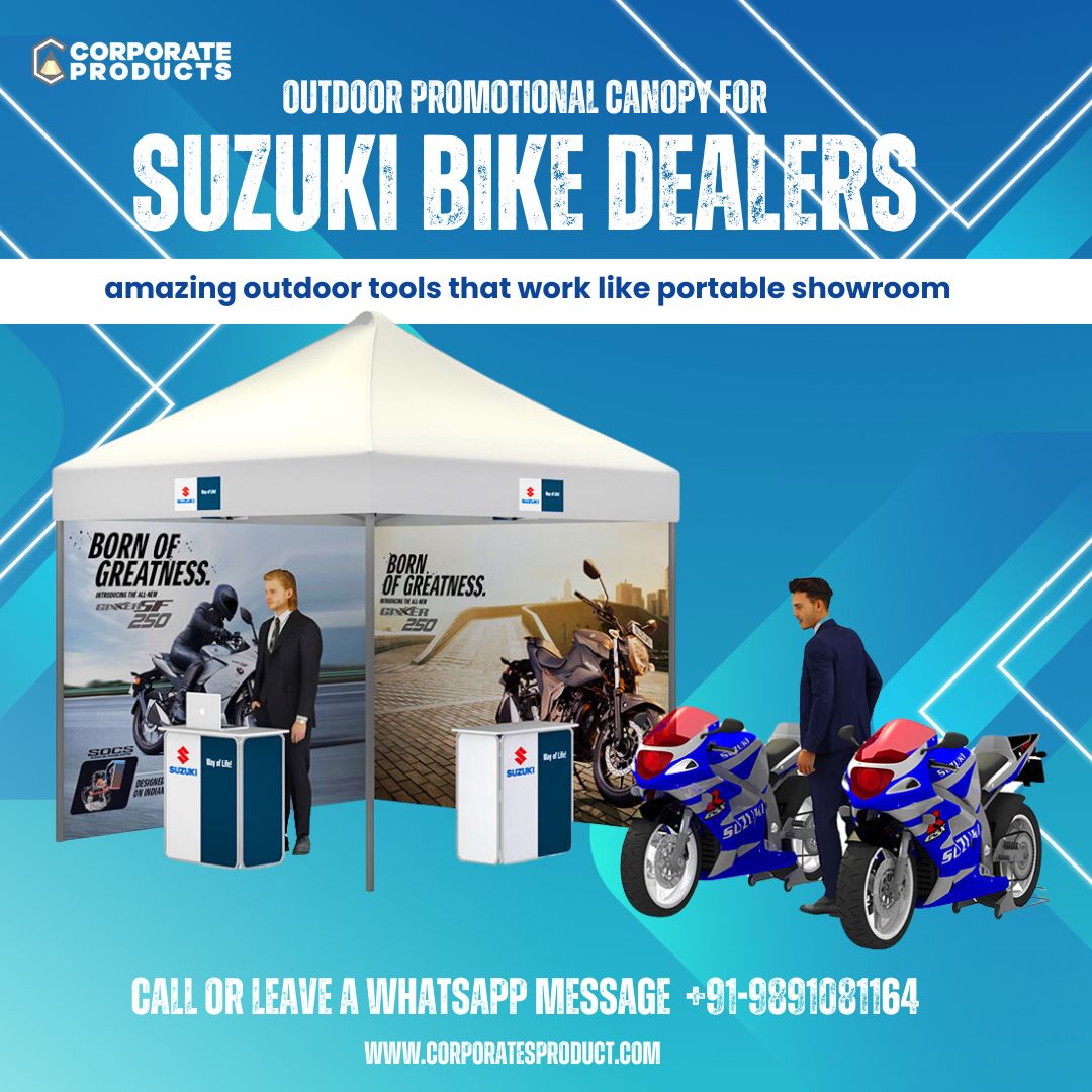 Canopy for Suzuki Bike Dealers in India. Best customized canopy and tent for Suzuki Dealers. PAN India Canopy Delivery. Fully customized canopy for automobile dealers.
For more details visit www.corporatesproduct.com
#suzukicanopysupplier #suzukicanopy #automobileindia #canopytents #automobilecanopy #EventTents #promotionalcampaigns #corporateproduct