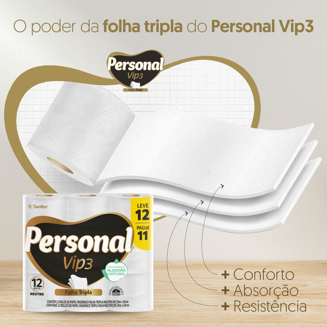 Seu momento de cuidado merece o máximo em qualidade! 💛
Com Personal Vip3, você tem:
✔️ Conforto superior para uso diário
✔️ Alta absorção para maior eficácia
✔️ Resistência que garante proteção.
Mais cuidado para você e sua família! 🥰