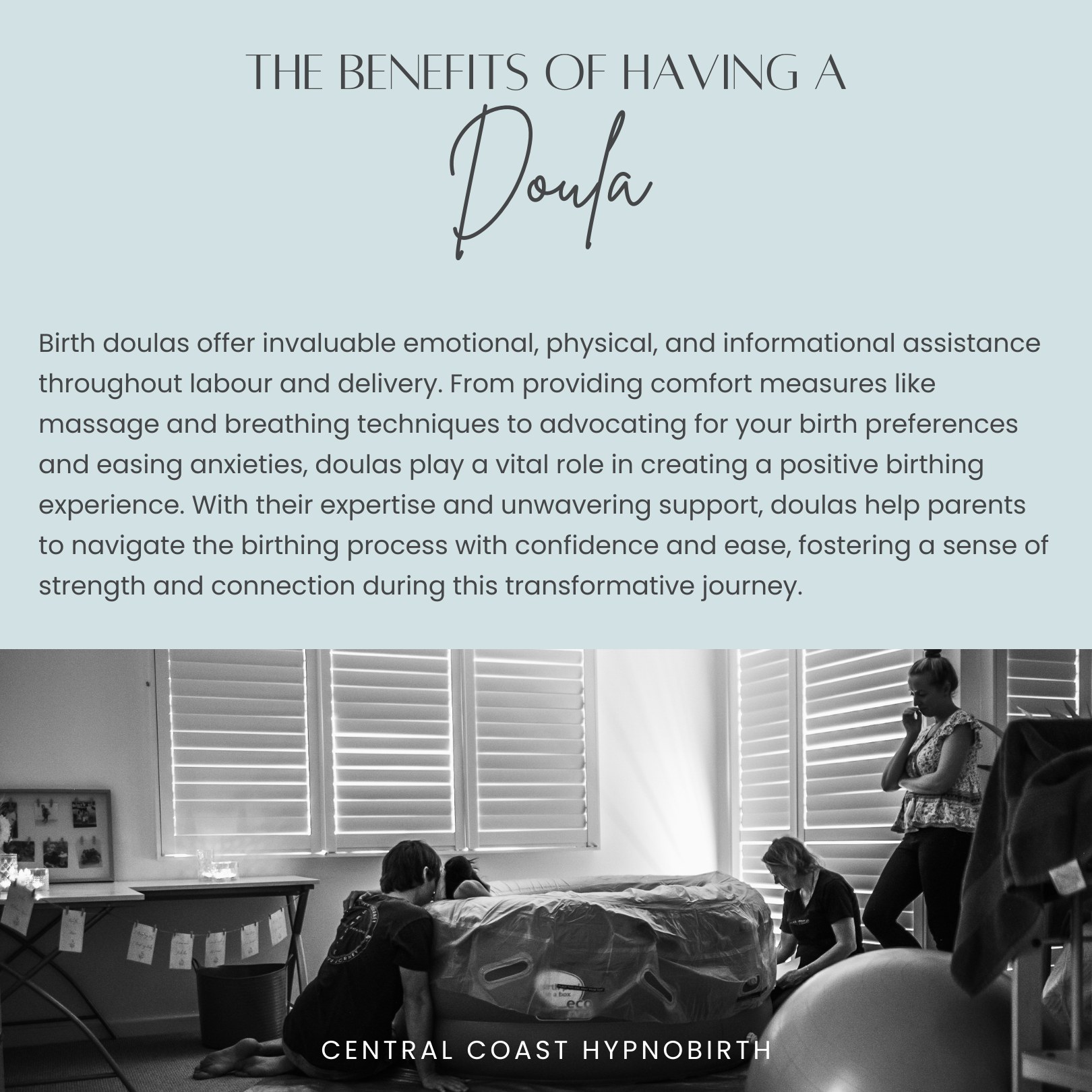 THE BENEFITS OF HAVING A DOULA:
🫶 Continuous support throughout labour and birth, providing comfort, reassurance, and encouragement. (Studies have shown that continuous support during labour from a doula is associated with shorter labours, fewer interventions, and improved outcomes for both birthing person and baby.)
🗣 Advocacy for your birth preferences and helping you navigate decision-making during labour. (Research shows that birthing individuals supported by doulas are more likely to have their preferences respected and experience greater satisfaction with their birth experience.)
🙌 Assistance with pain management techniques such as massage, breathing exercises, and positioning. (Studies have shown that doula support during labour can reduce the need for pain medication and increase satisfaction with pain management options.)
💛 Emotional support for both you and your partner, offering guidance and reassurance during birth. (Research shows that having emotional support during labour, such as that provided by a doula, can lead to decreased stress and anxiety levels.)
🤰Informational support, providing evidence-based information about childbirth options and procedures. Empowering you to make informed decisions. (Studies suggest that birthing individuals who receive evidence based information, undertake an independent birth education course and support from doulas are more likely to feel confident and empowered in their birthing choices.)
📄Assistance with creating a birth plan and ensuring your preferences are respected during labour and delivery. (Research indicates that birthing individuals who have a birth plan and a doula to advocate for their preferences are more likely to have a positive birth experience and feel satisfied with their care.)
Have you had a doula or are you considering a doula?
#empoweredbirth #hypnobirthingcentralcoast #centralcoastmums #20weekspregnant #waterbirth #vbac #centralcoast #doula #childbirtheducation #centralcoastbirthclasses #centralcoastbirtheducation #centralcoasthypnobirth #positivebirth #centralcoastdoula