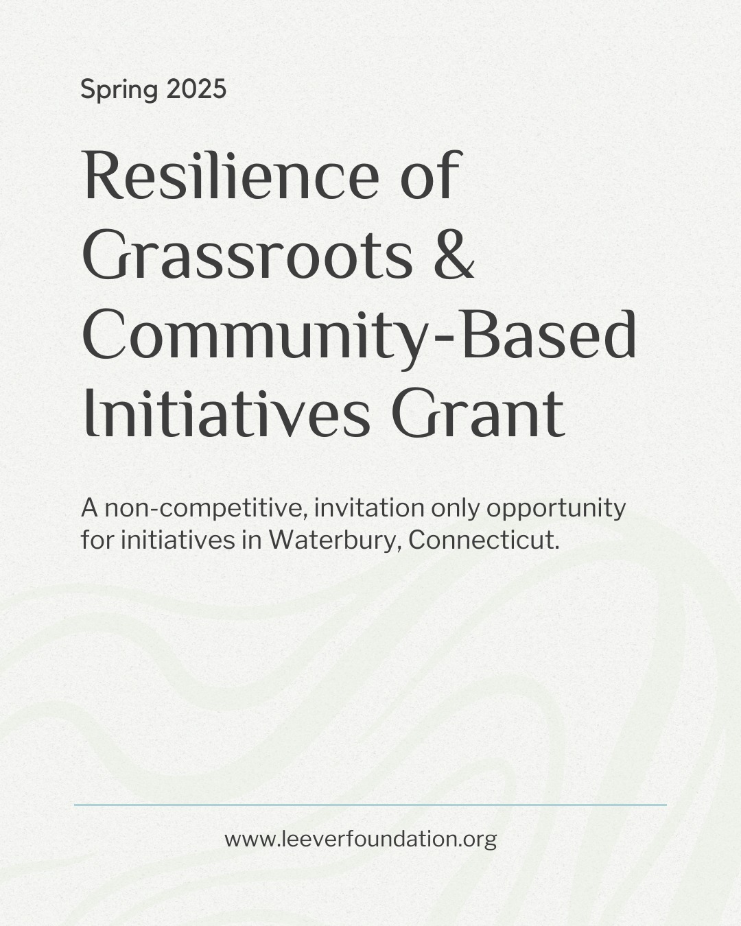 March begins the Leever Foundationās 2025 grant opportunities! This starts with supporting the Resilience of Grassroots and Community-based Initiatives which is an invitation only grant opportunity. This grant opportunity is designed to amplify and strengthen community-driven initiatives in Waterbury.
Want to learn more? Visit our website to see if your organization fits the criteria š https://bit.ly/2025RESILIENCE
If you think your organization or initiative is a right fit, email info@leeverfoundation.org to find a time to meet with us.
#LeeverFoundation #GrassrootsImpact #WaterburyCT #CommunityGrants