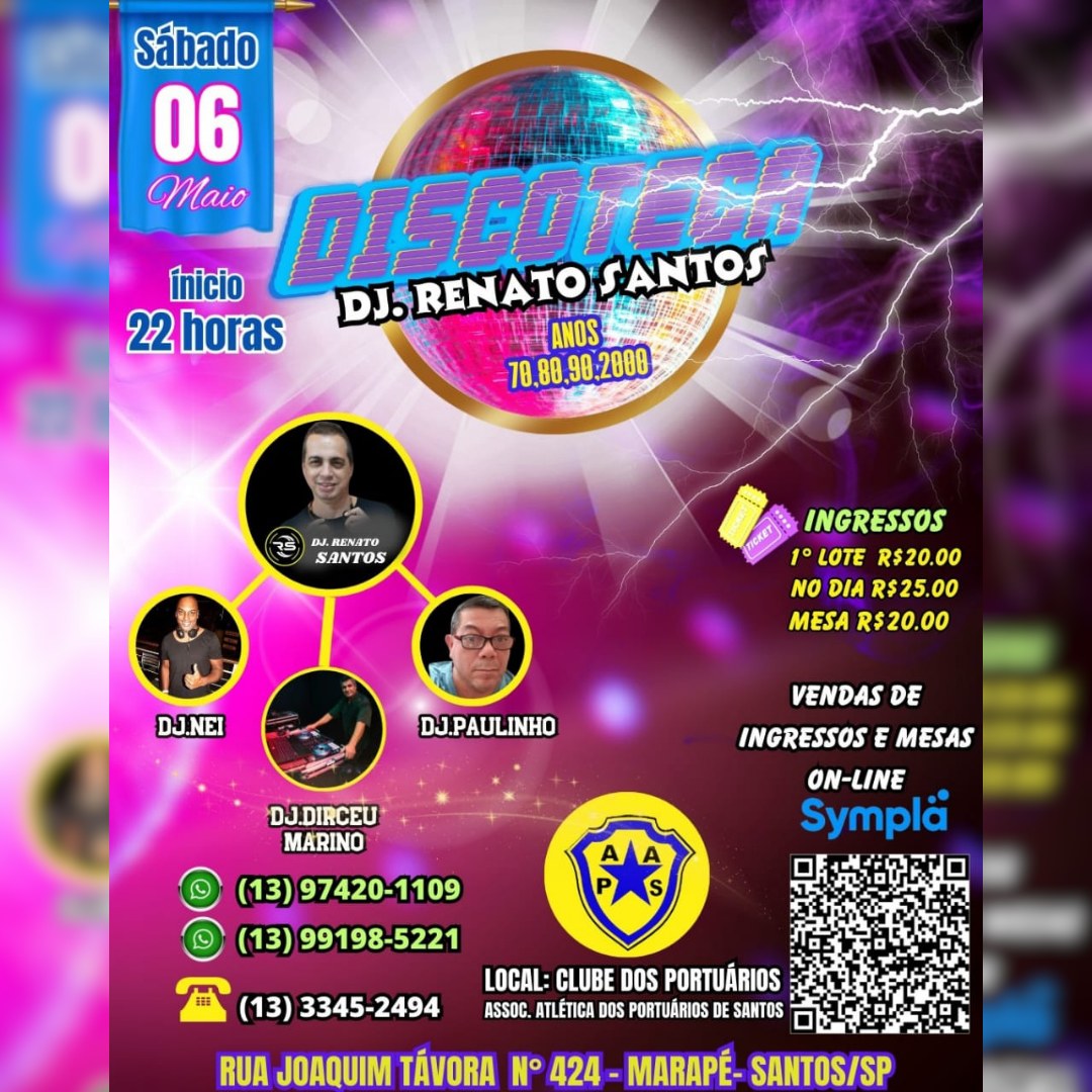 Vem aí Discoteca com Dj Renato Santos!
Anos 70,80,90 e 2000
Venha recordar sucessos da música pop que também eram dançantes. Bons momentos!
#clubeportuarios #clubedafamilia #santos #evento #djrenatosantos #DjRenatoSantos